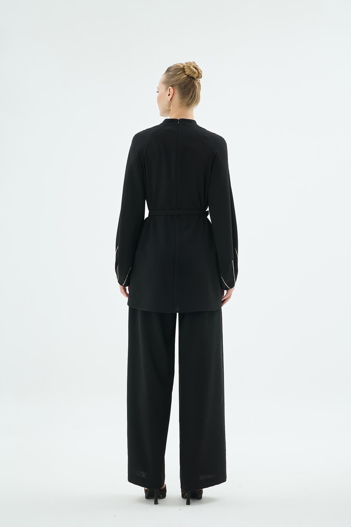 Tina Kollari El İşleme Hakim Yaka Bluz Siyah