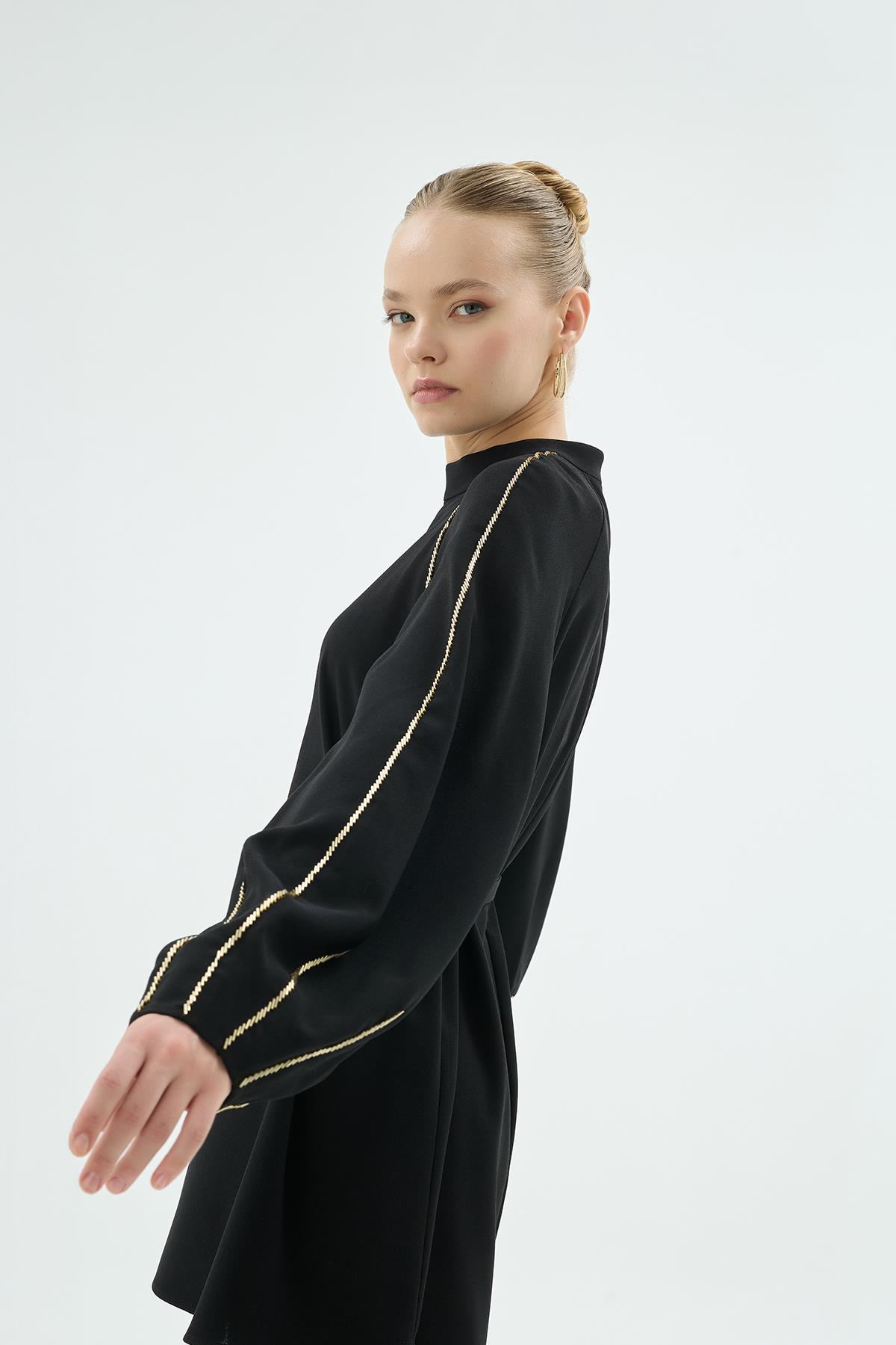 Tina Kollari El İşleme Hakim Yaka Bluz Siyah