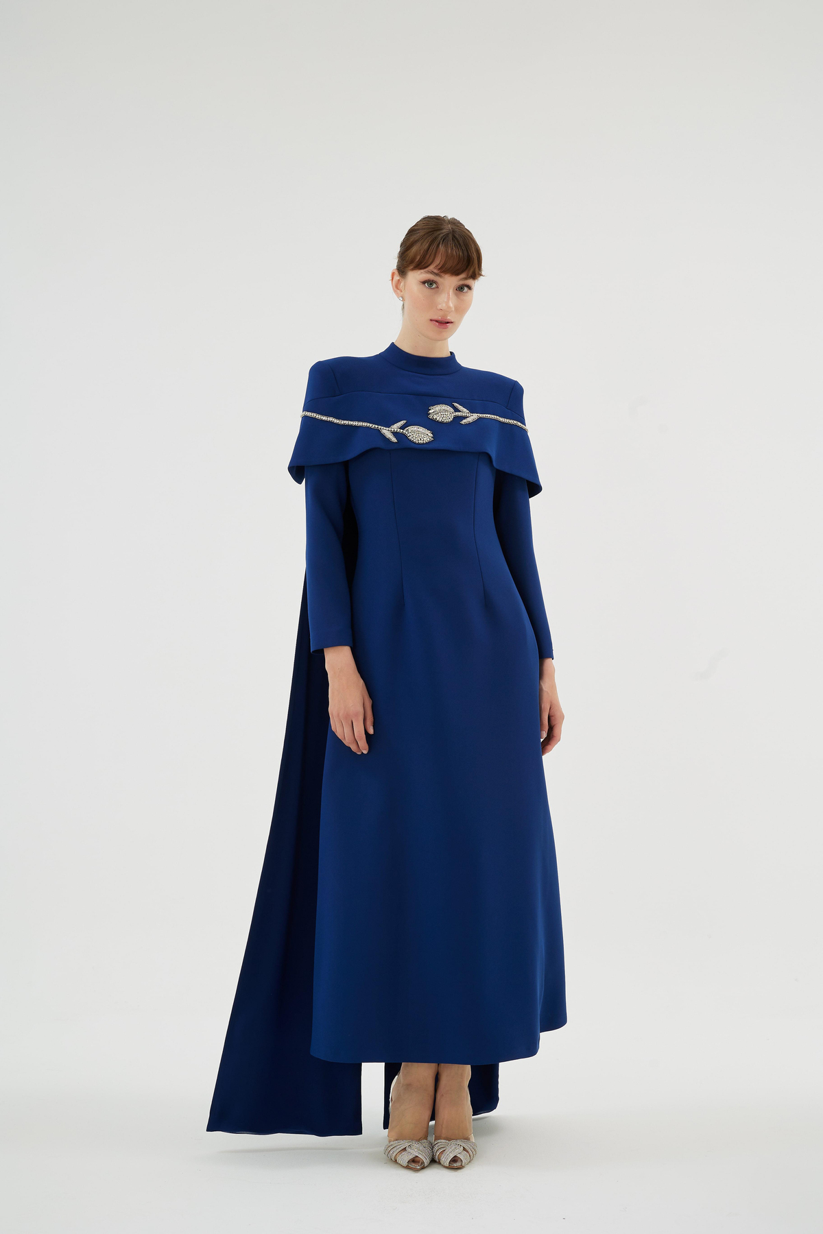 Vera Vera Lale Nakiş Desenli Şik Elbise Lacivert