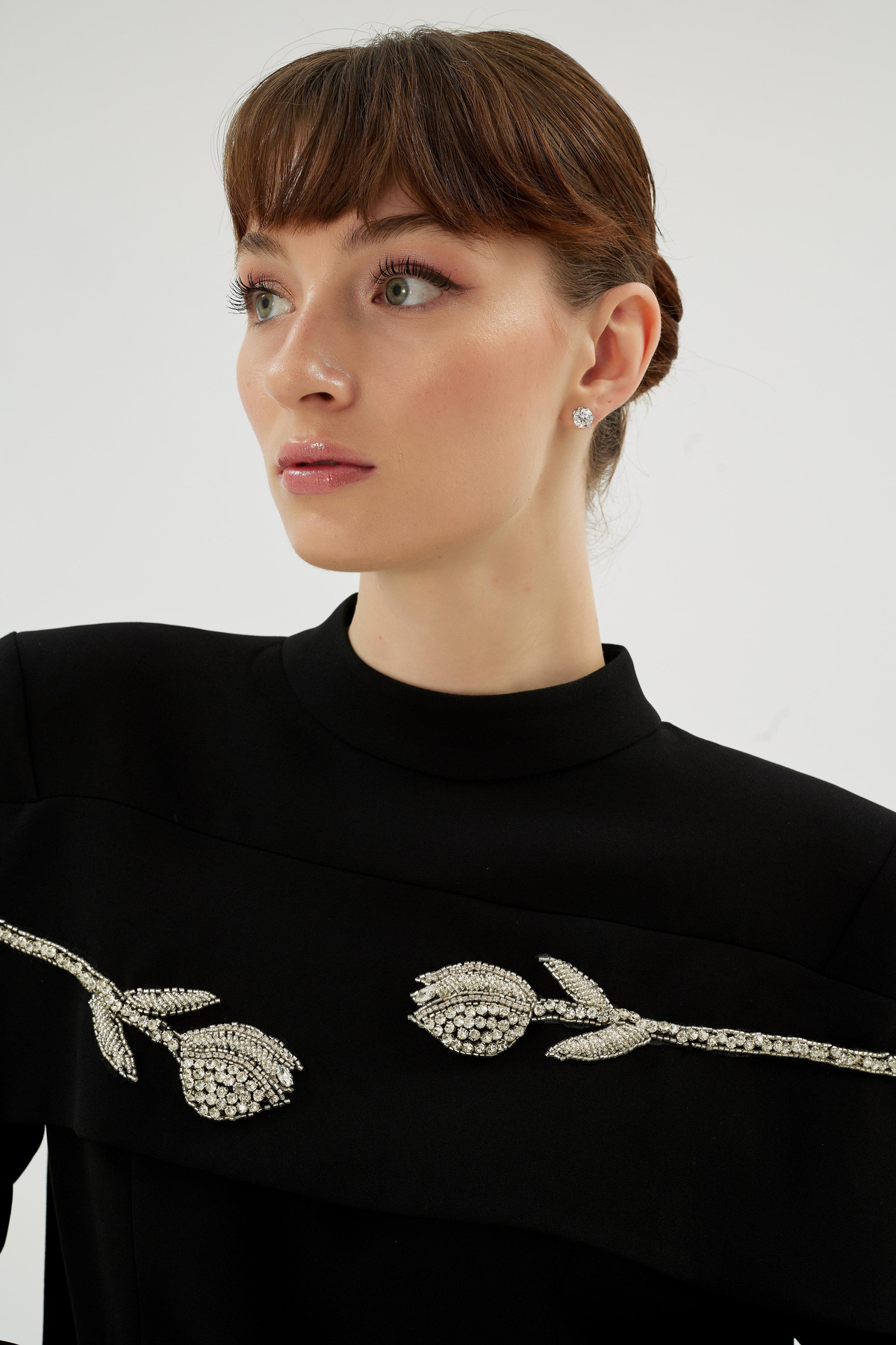 Vera Vera Lale Nakiş Desenli Şik Elbise Siyah