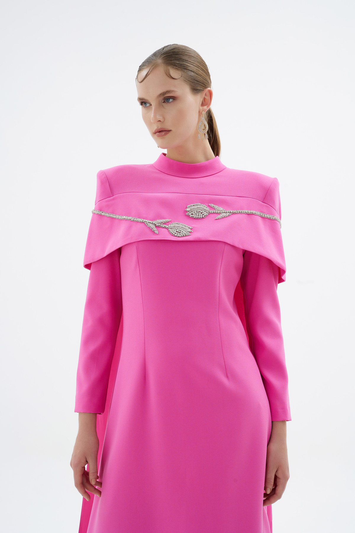 Vera Vera Lale Nakiş Desenli Şik Elbise Pembe