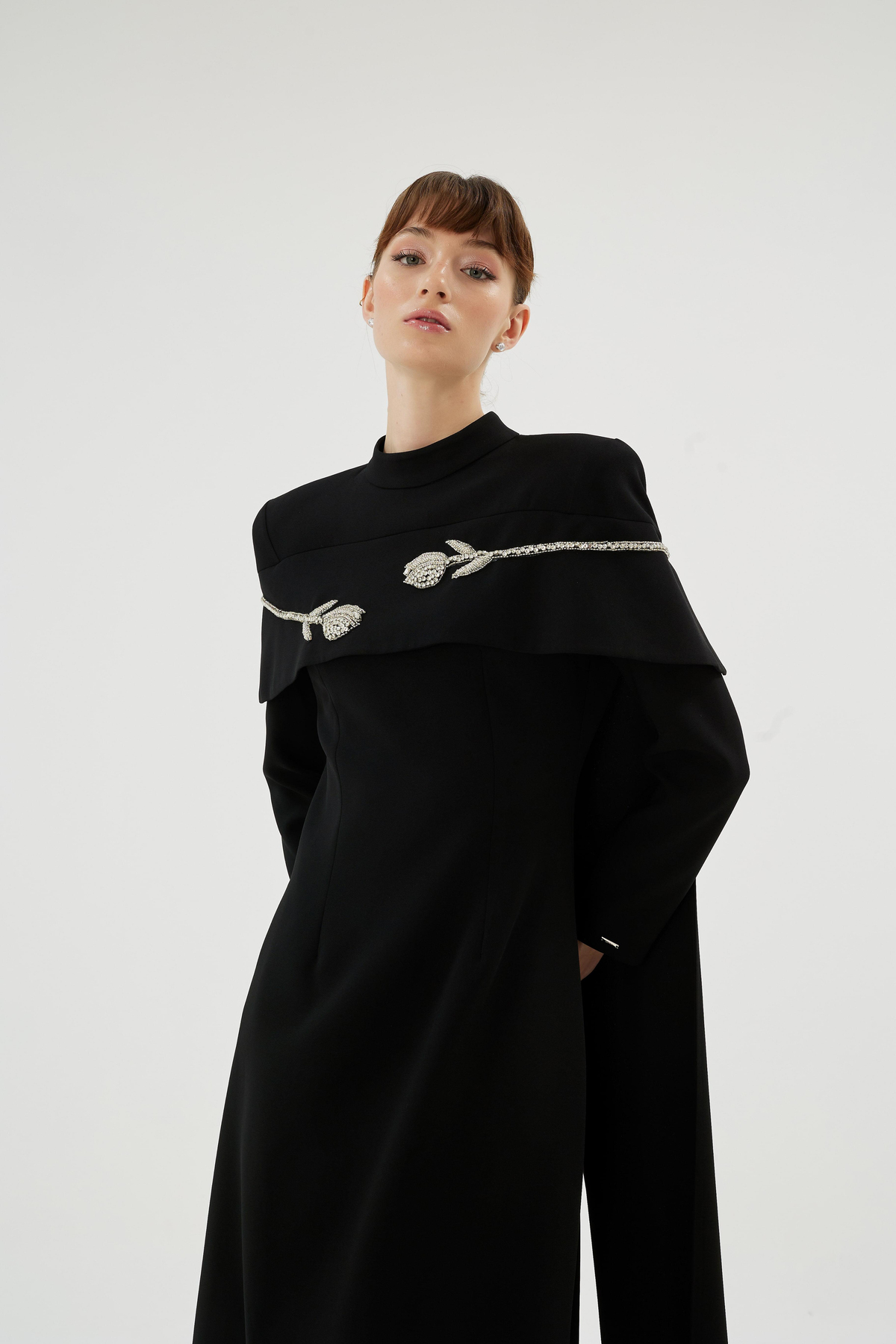 Vera Vera Lale Nakiş Desenli Şik Elbise Siyah