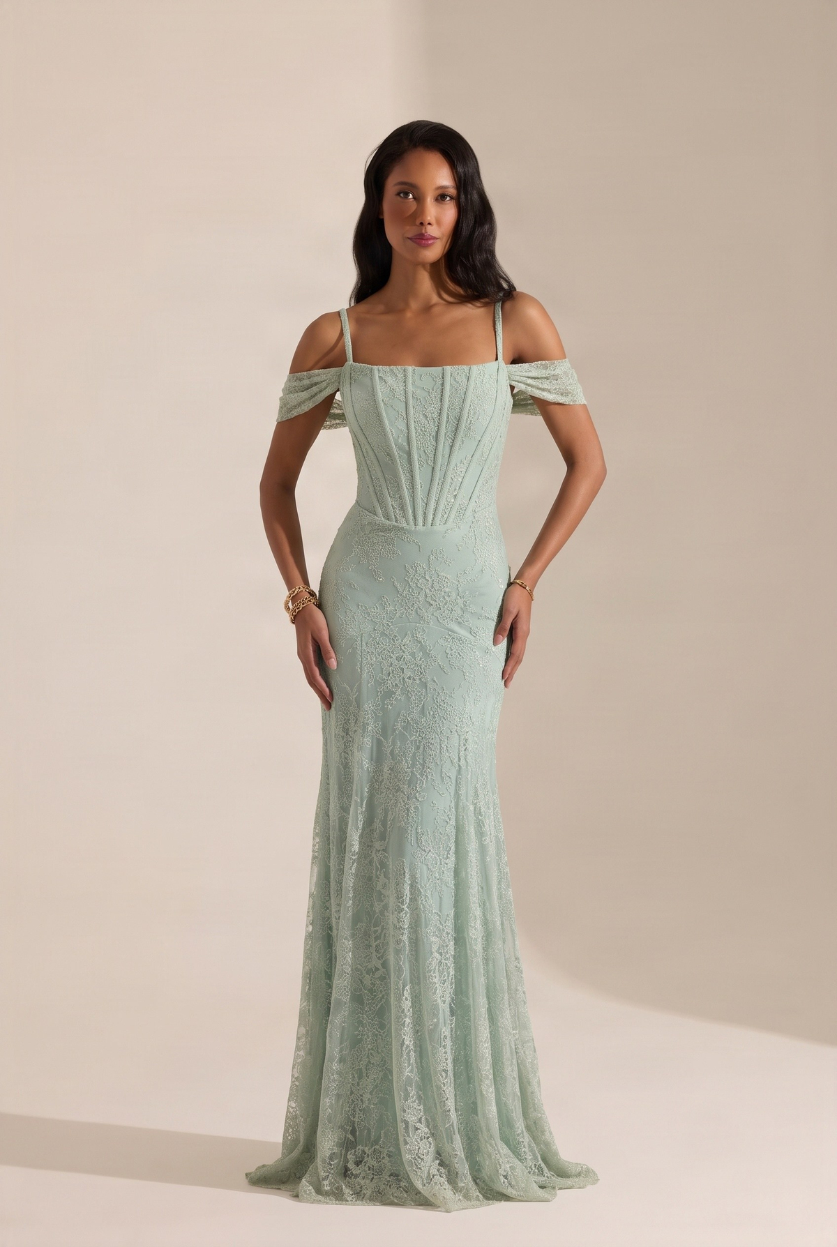 Brianna Mint Dantel Elbise