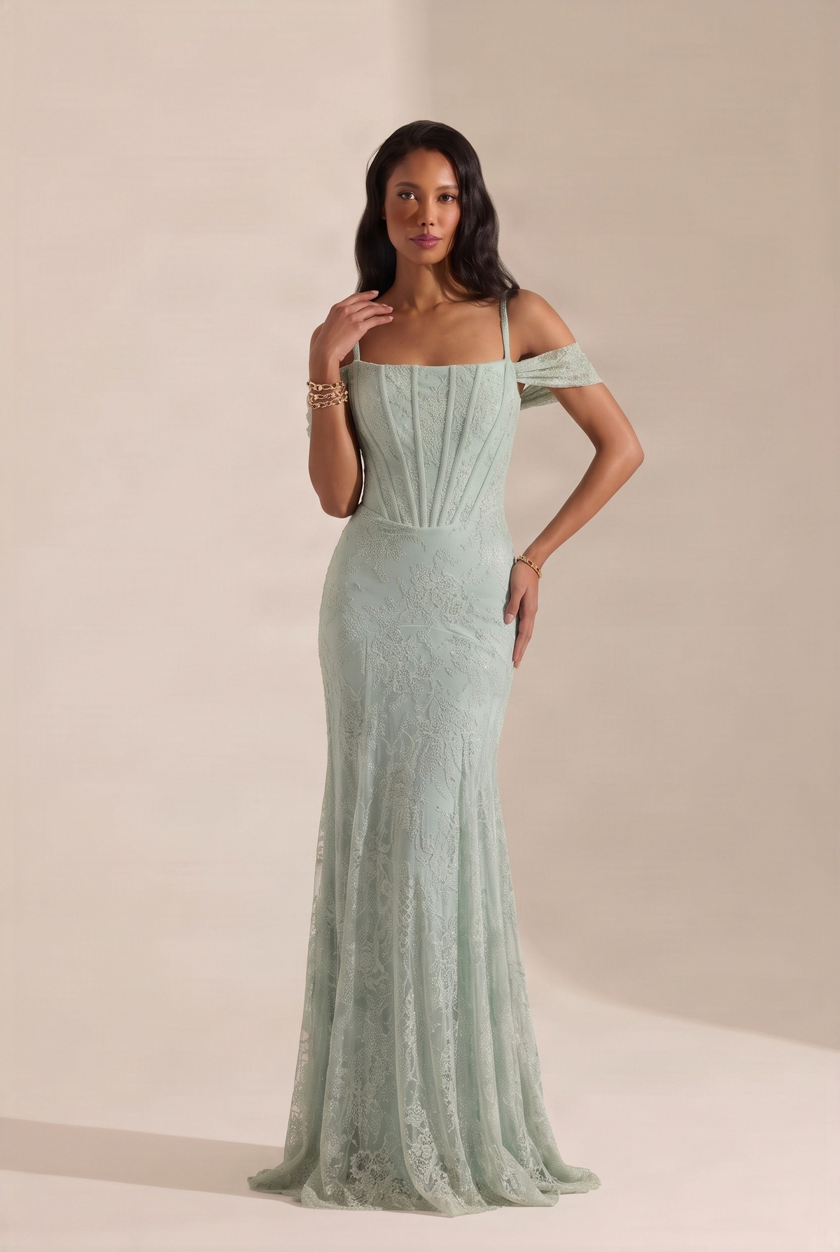 Brianna Mint Dantel Elbise