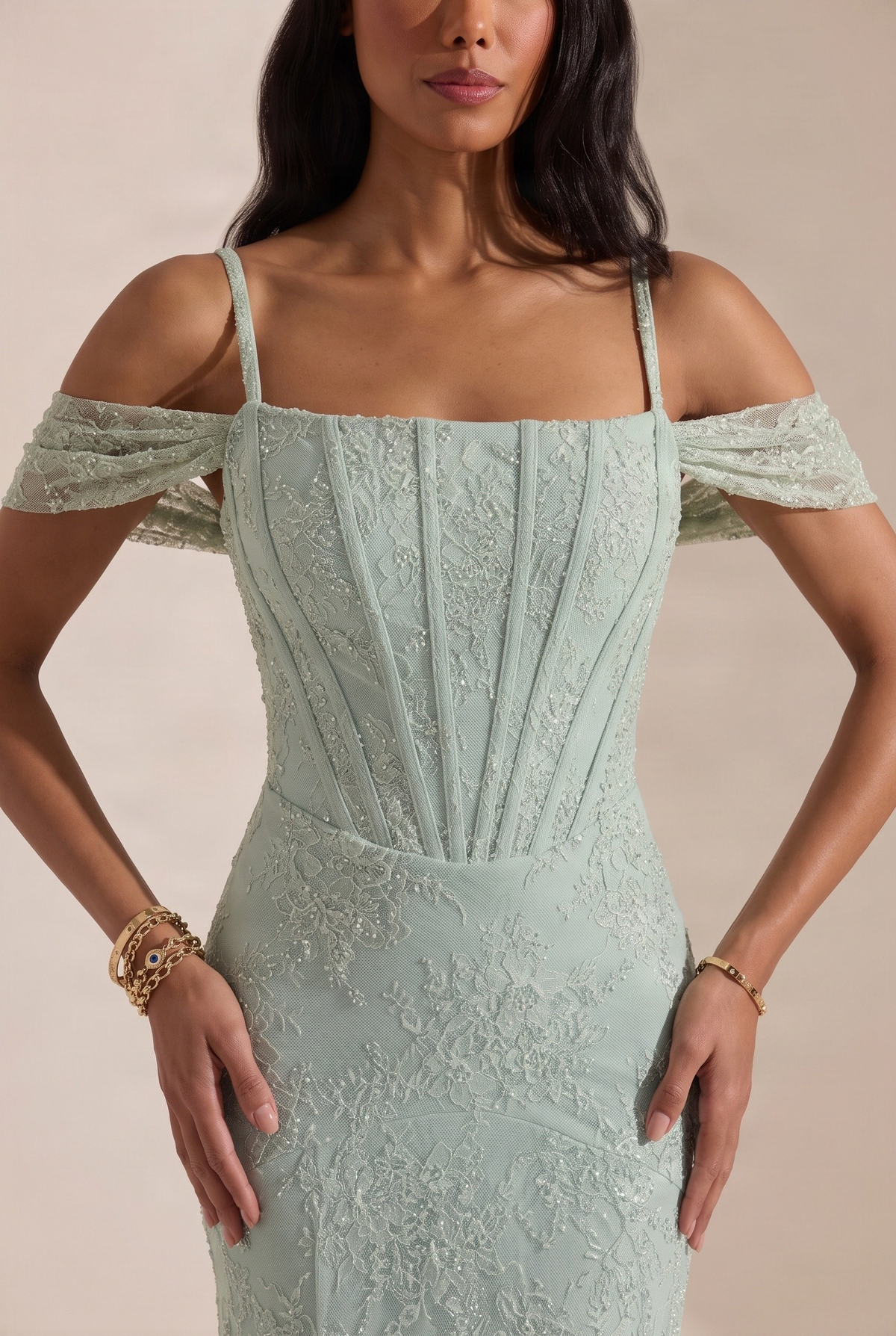Brianna Mint Dantel Elbise