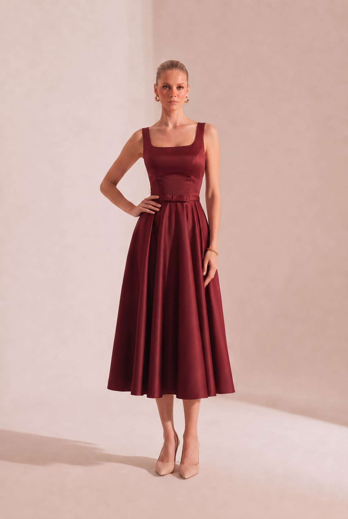 Caroline Bordo Midi Elbise