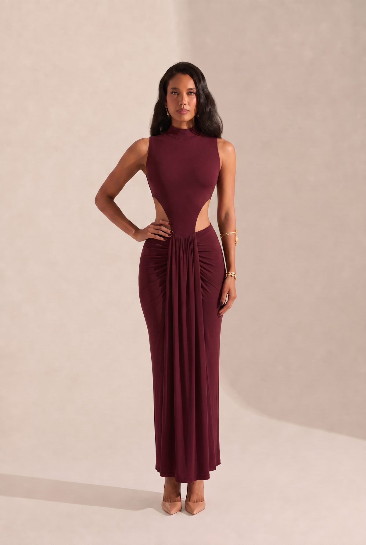 Kenza Halter Yaka Bordo Elbise