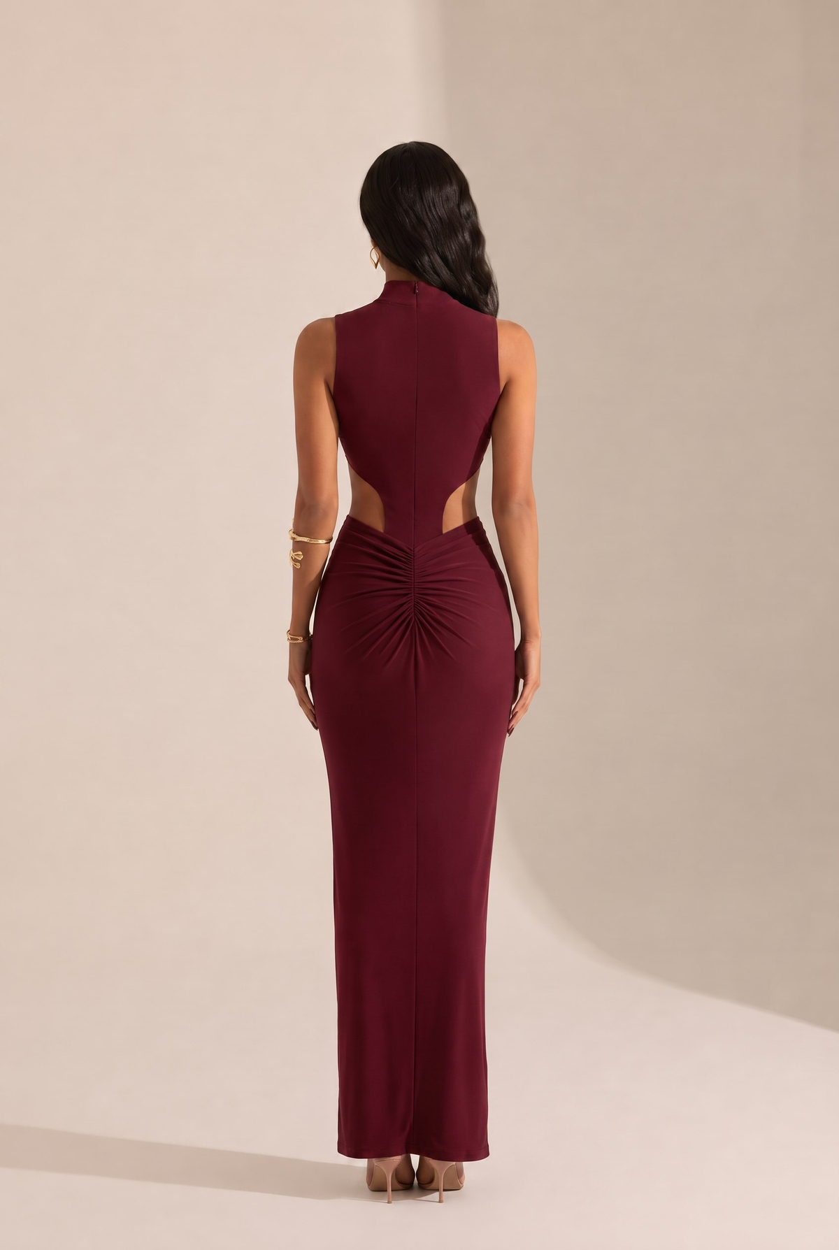 Kenza Halter Yaka Bordo Elbise