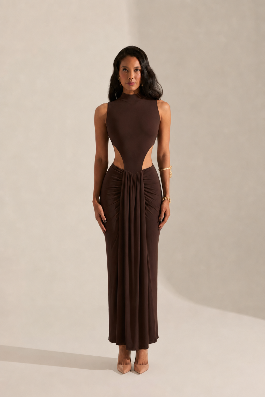 Kenza Halter Yaka Kahve Elbise