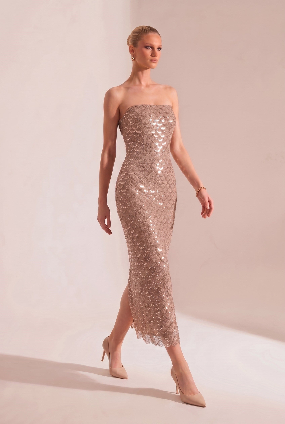 Maya Bronze Midi Elbise