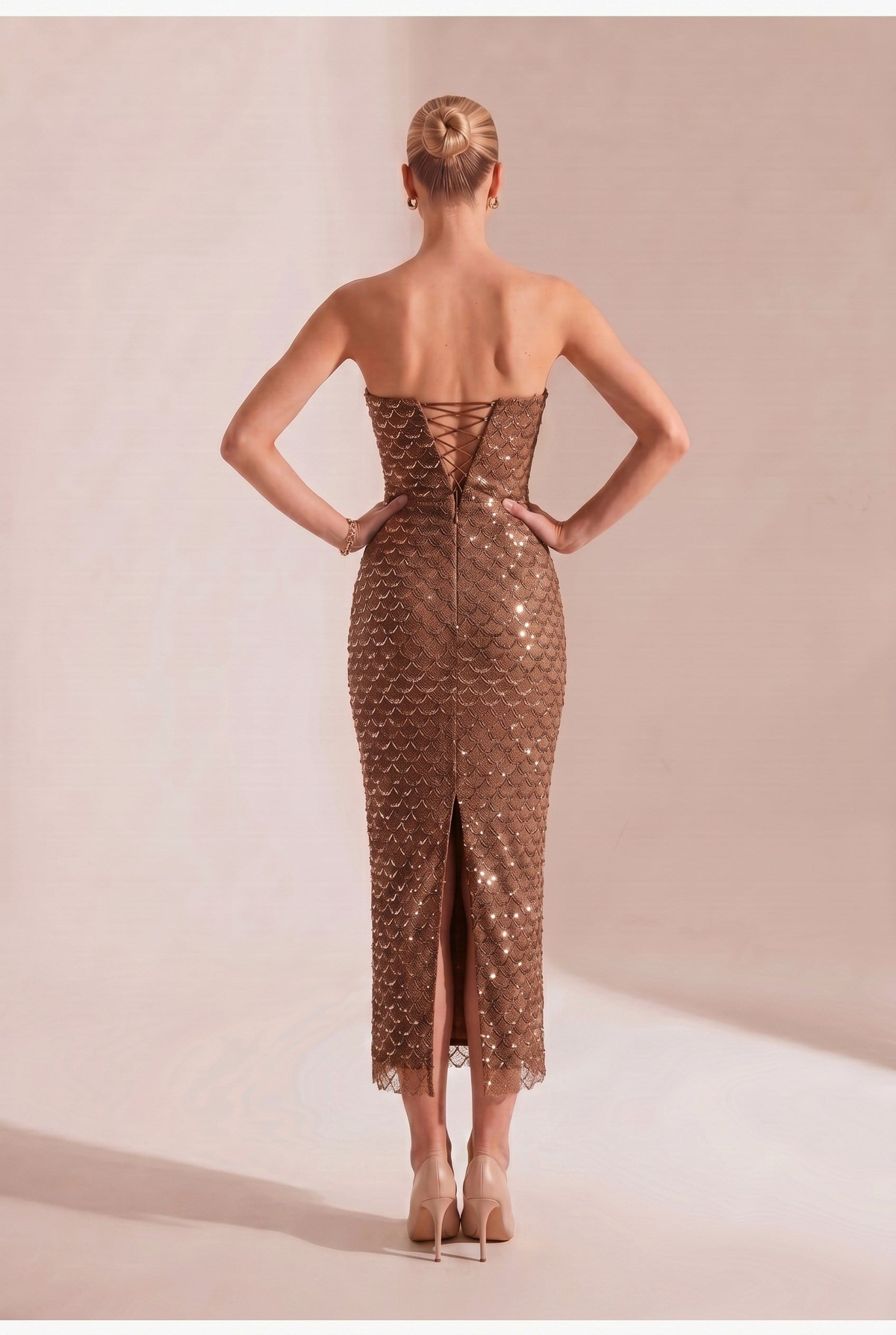 Maya Bronze Midi Elbise