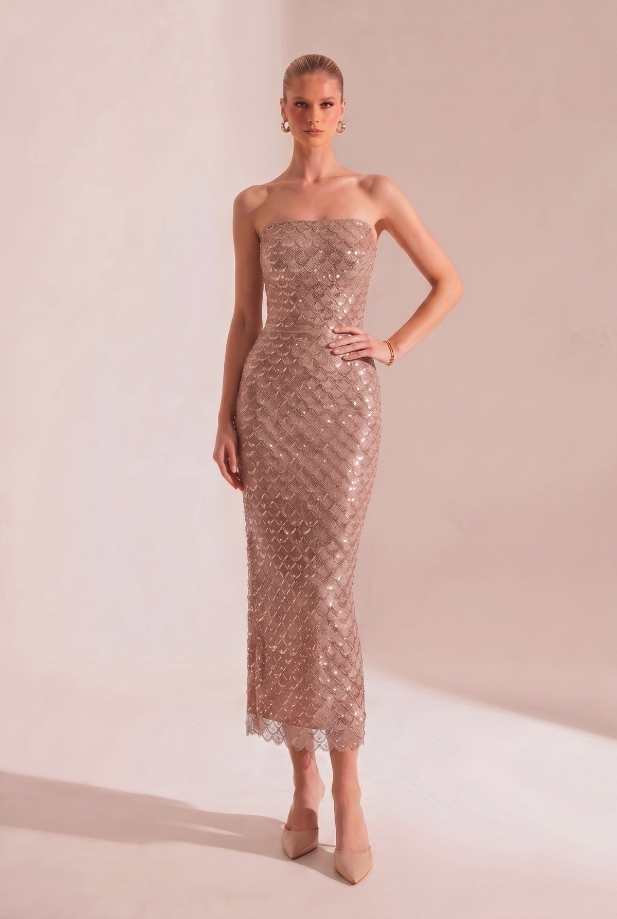 Maya Bronze Midi Elbise