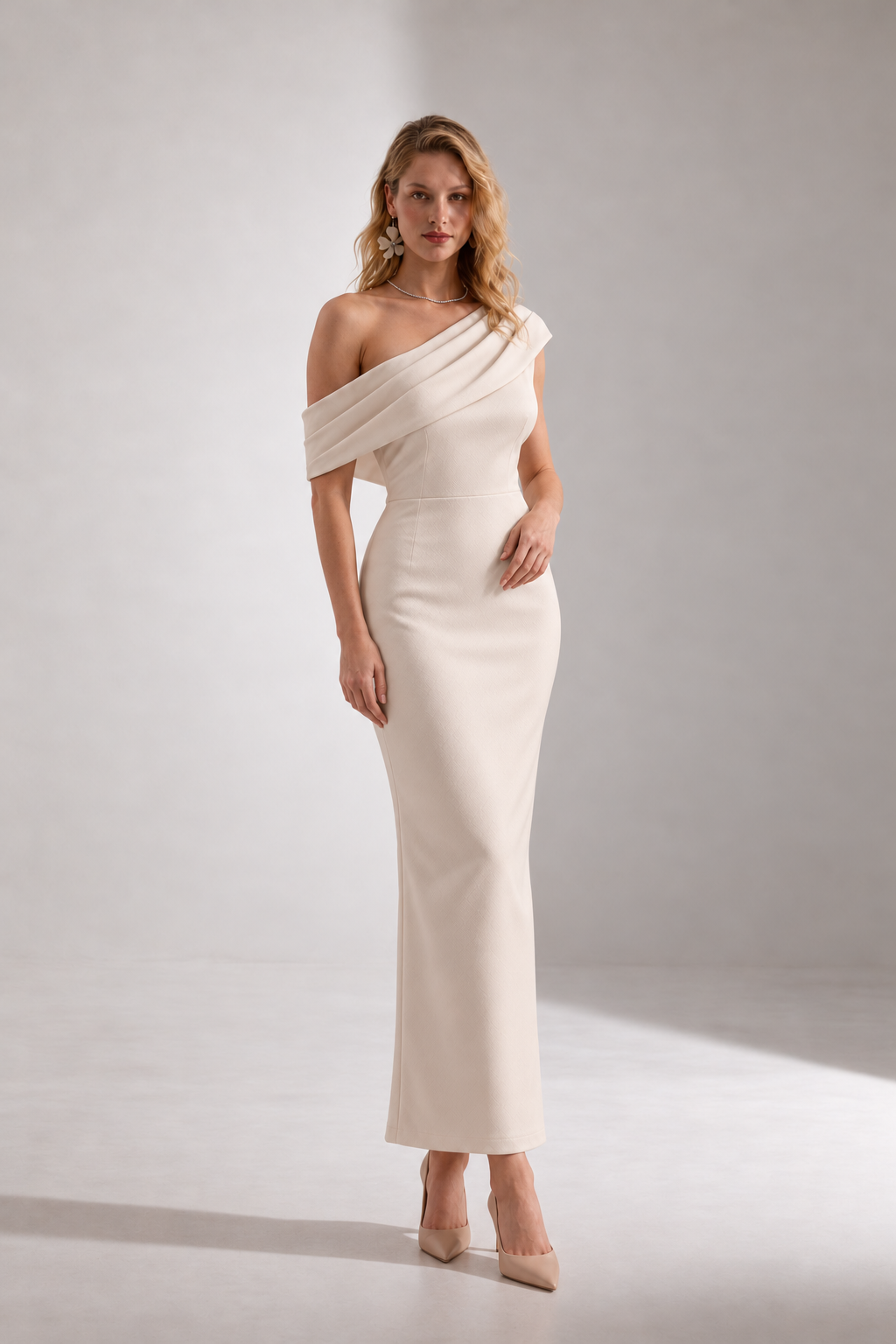 Rafaela Ekru Midi Elbise