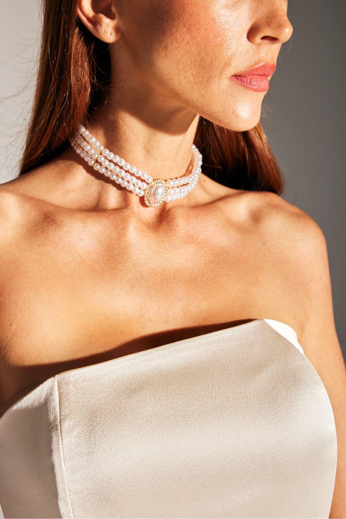 Sıralı Inci Kolye Chocker Kolye