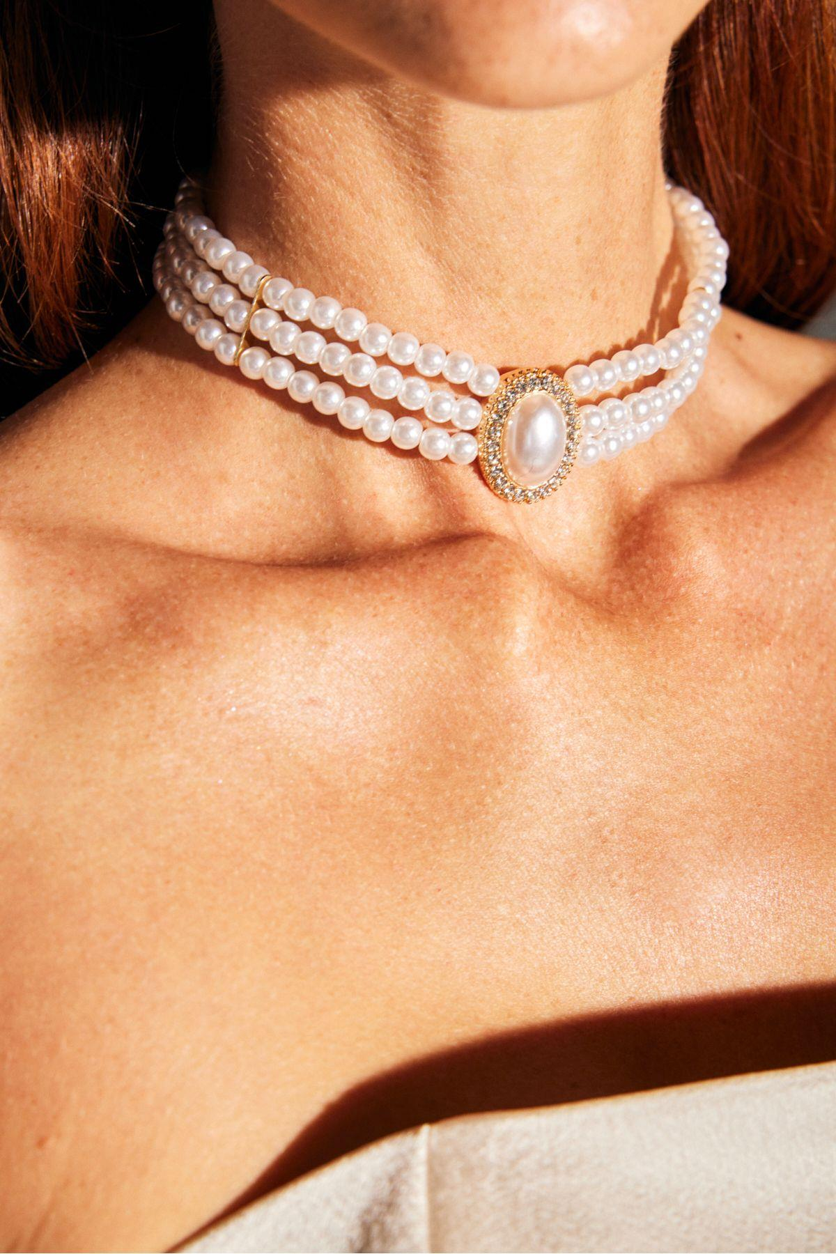 Sıralı Inci Kolye Chocker Kolye