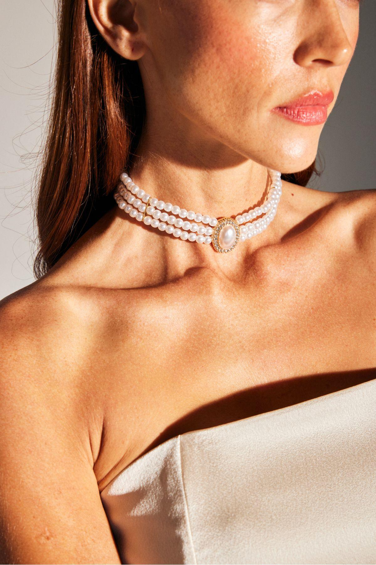Sıralı Inci Kolye Chocker Kolye