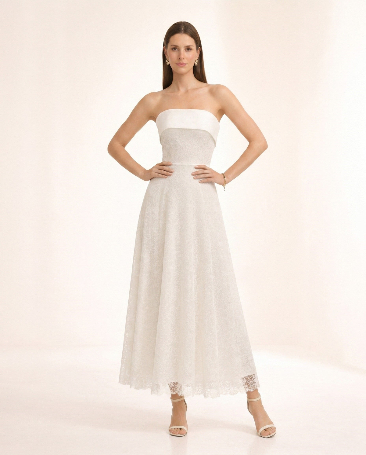 Suzanne Beyaz Midi Elbise
