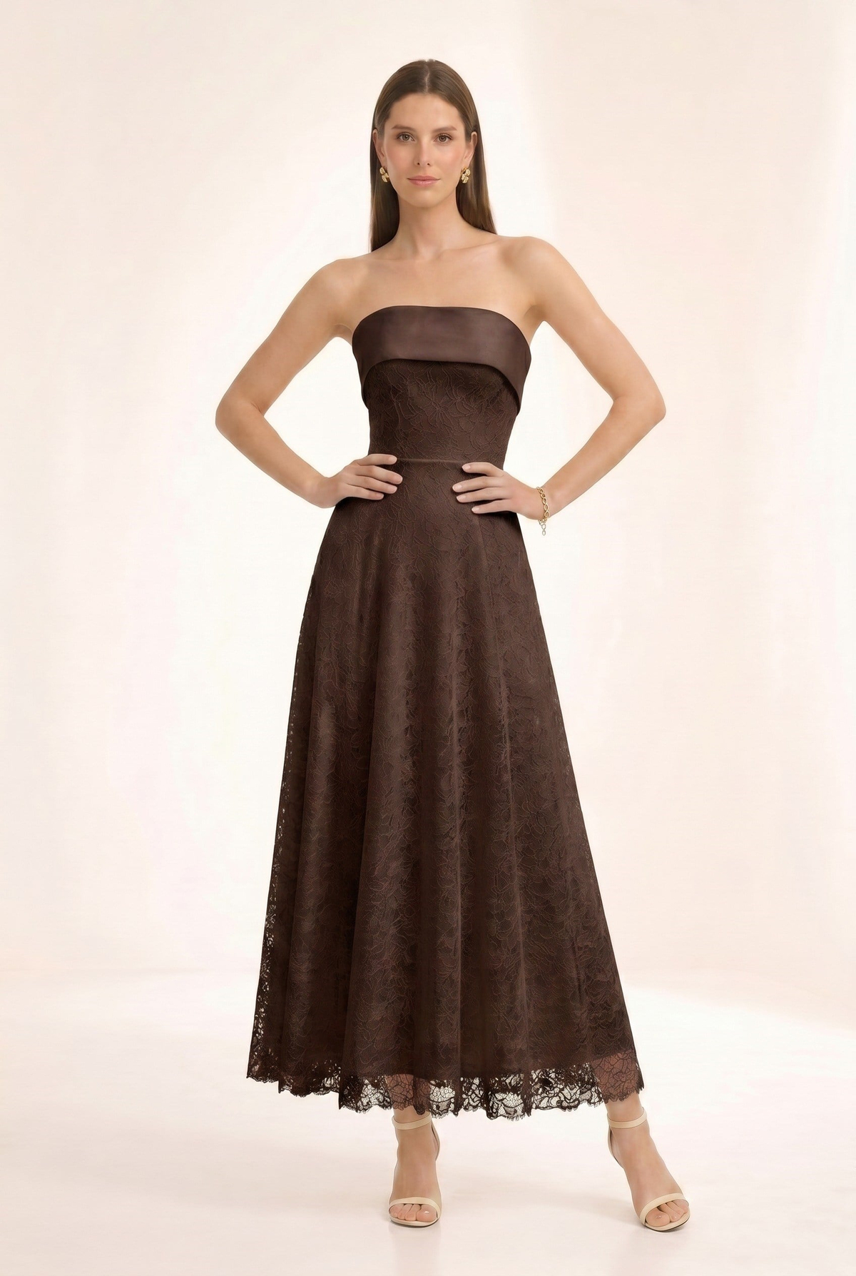 Suzanne Kahve Midi Elbise