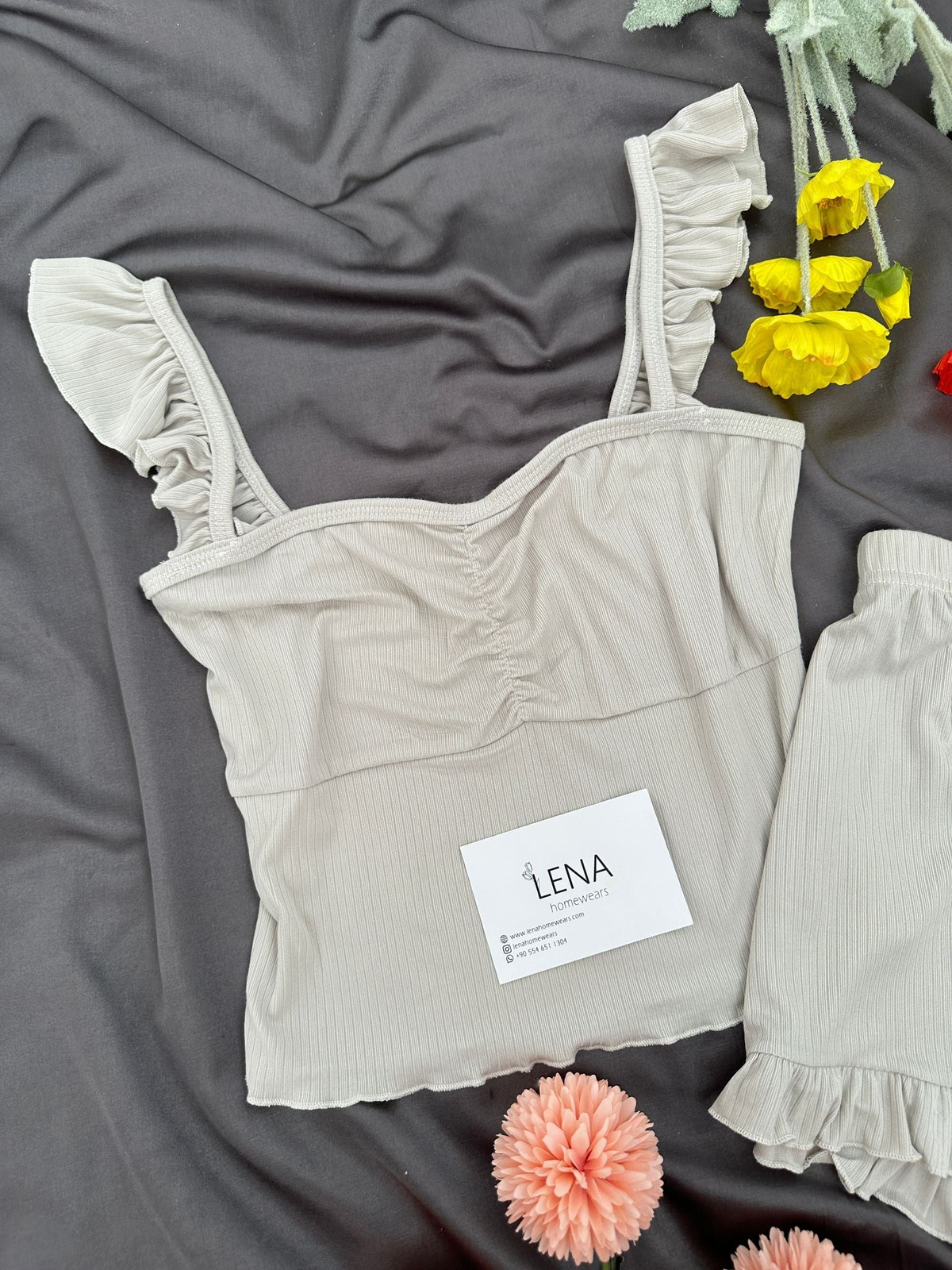 Bej Milas Şortlu Pijama Takımı