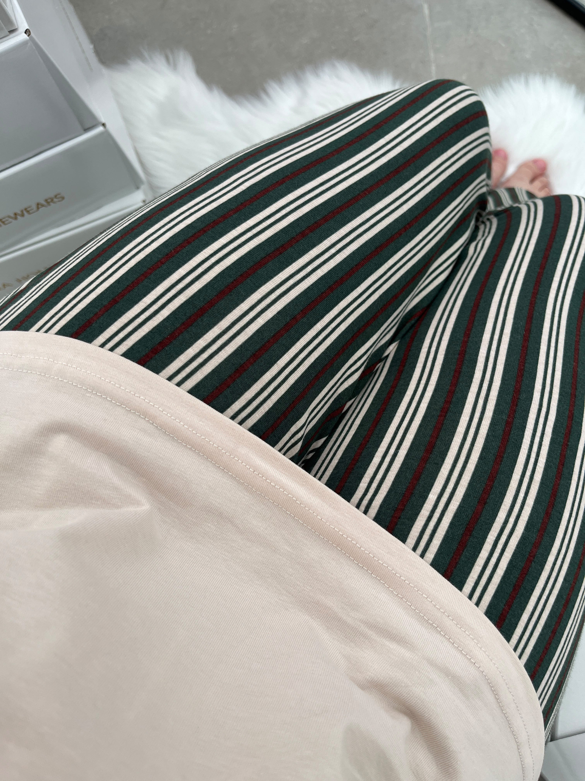 Bej Ördek Desenli Çizgili 4'lü Pamuklu Pijama Takımı