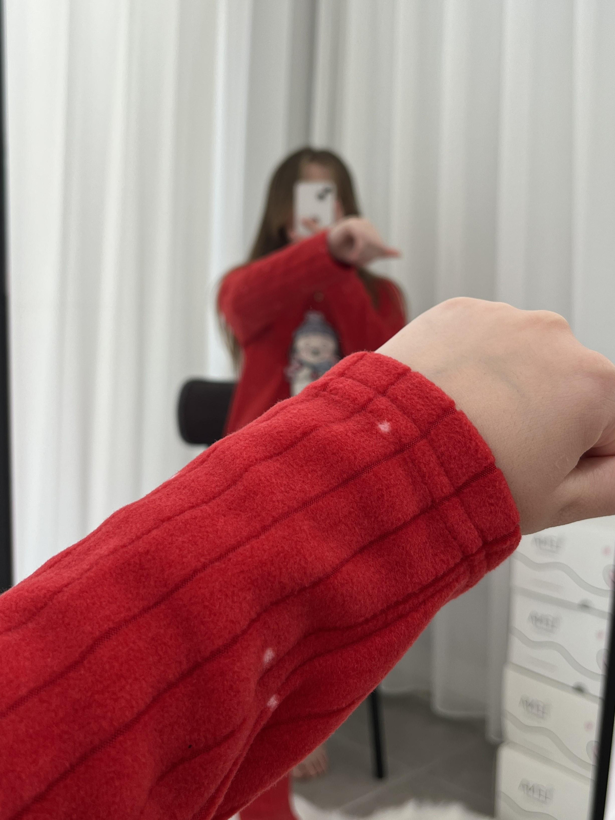 Benek Desenli Kırmızı Polar Pijama Takımı
