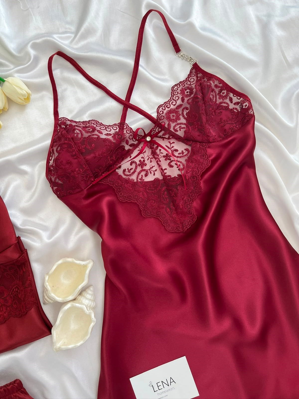 Bordo Beauty Saten Takımı