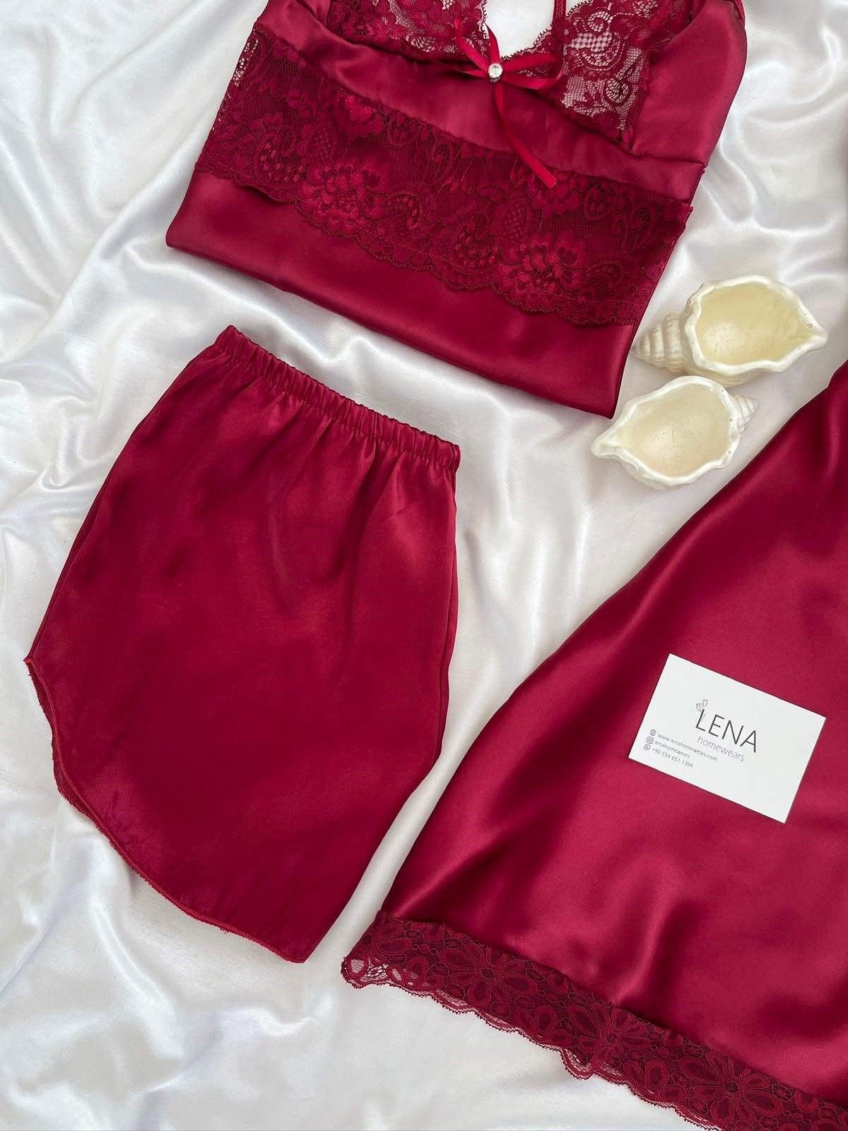 Bordo Beauty Saten Takımı