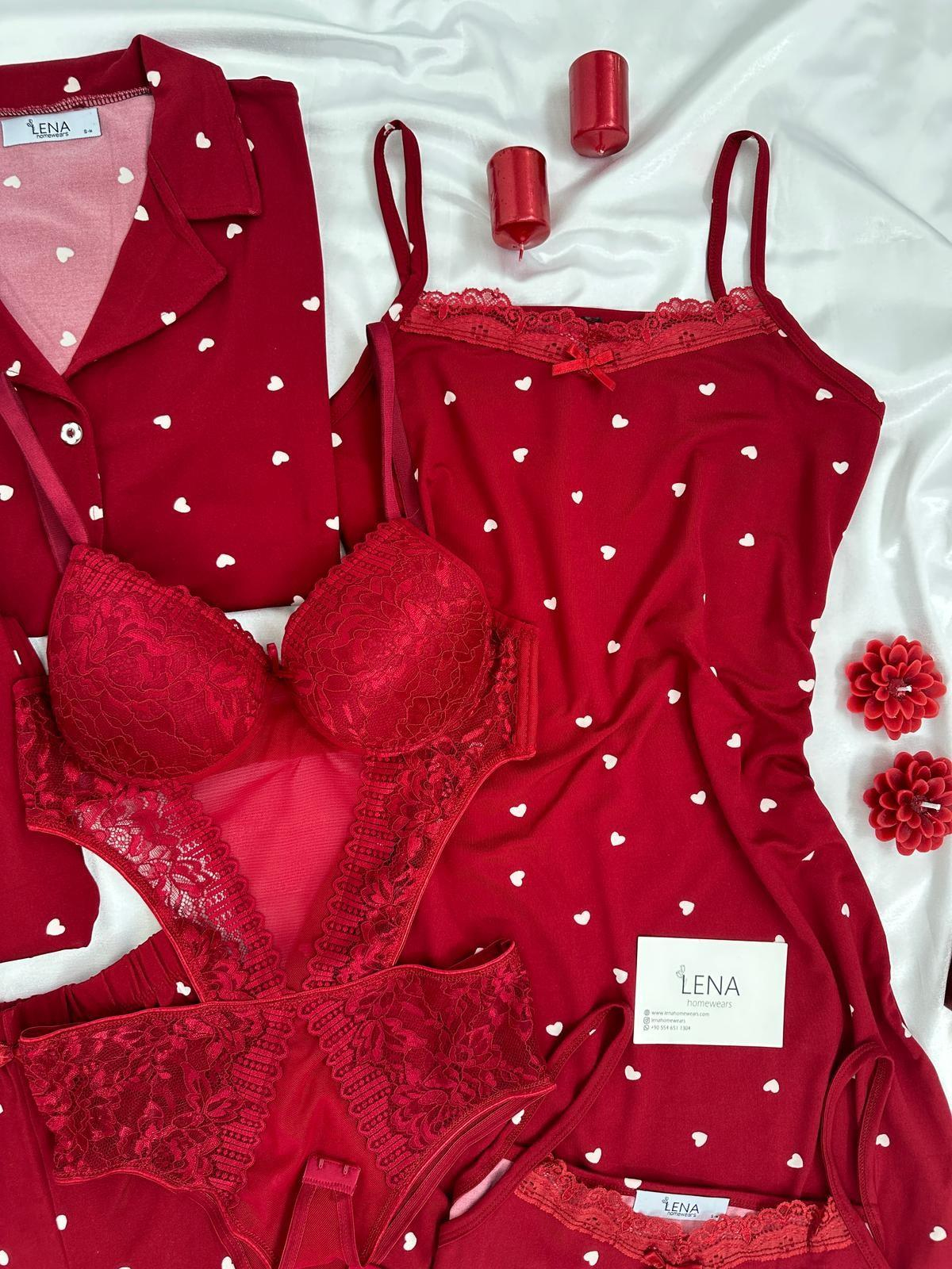 Bordo Lüks 6'lı Yazlık Pijama Takım 