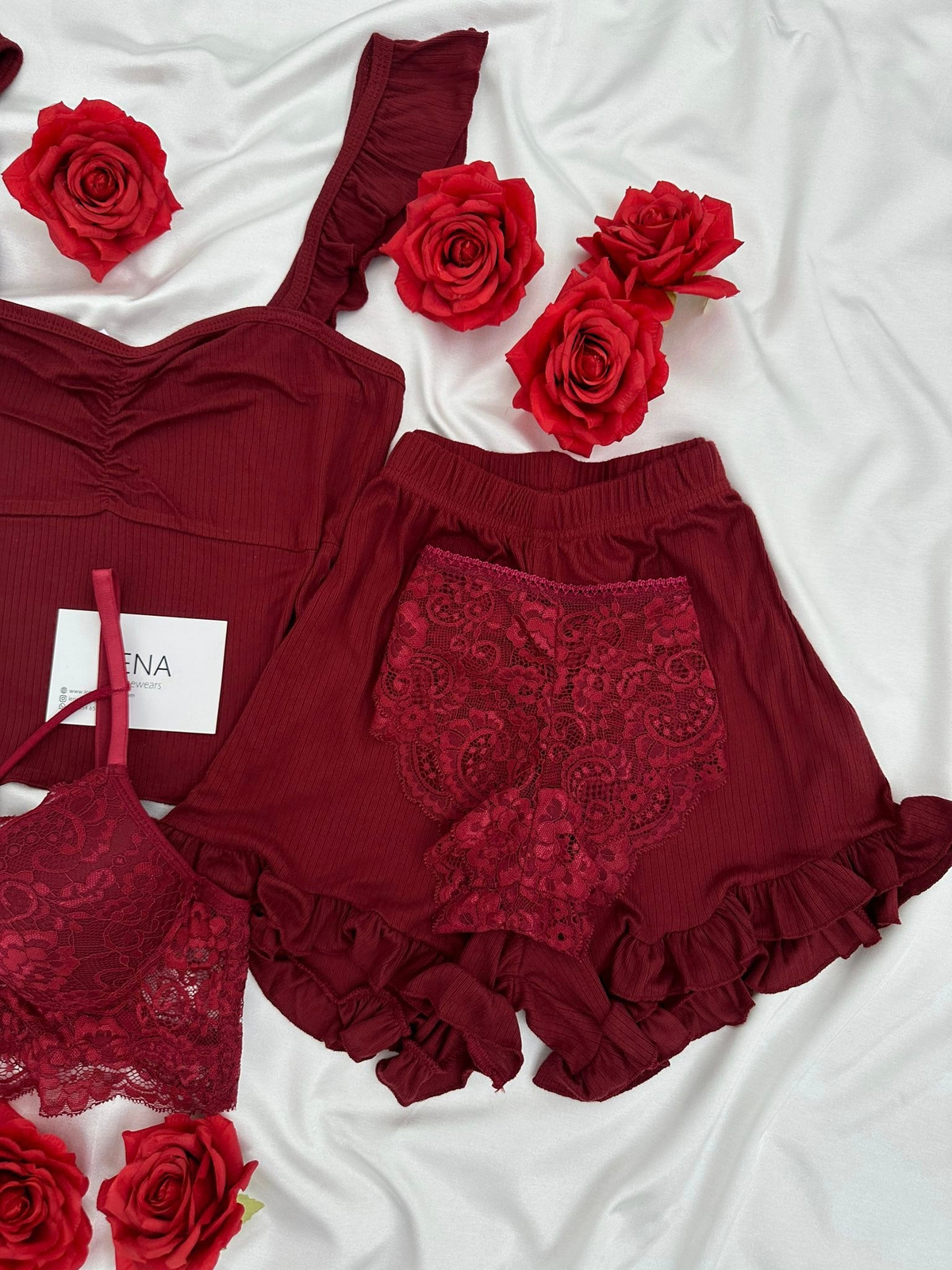 Bordo Milas Şortlu Pijama & Çamaşır Seti
