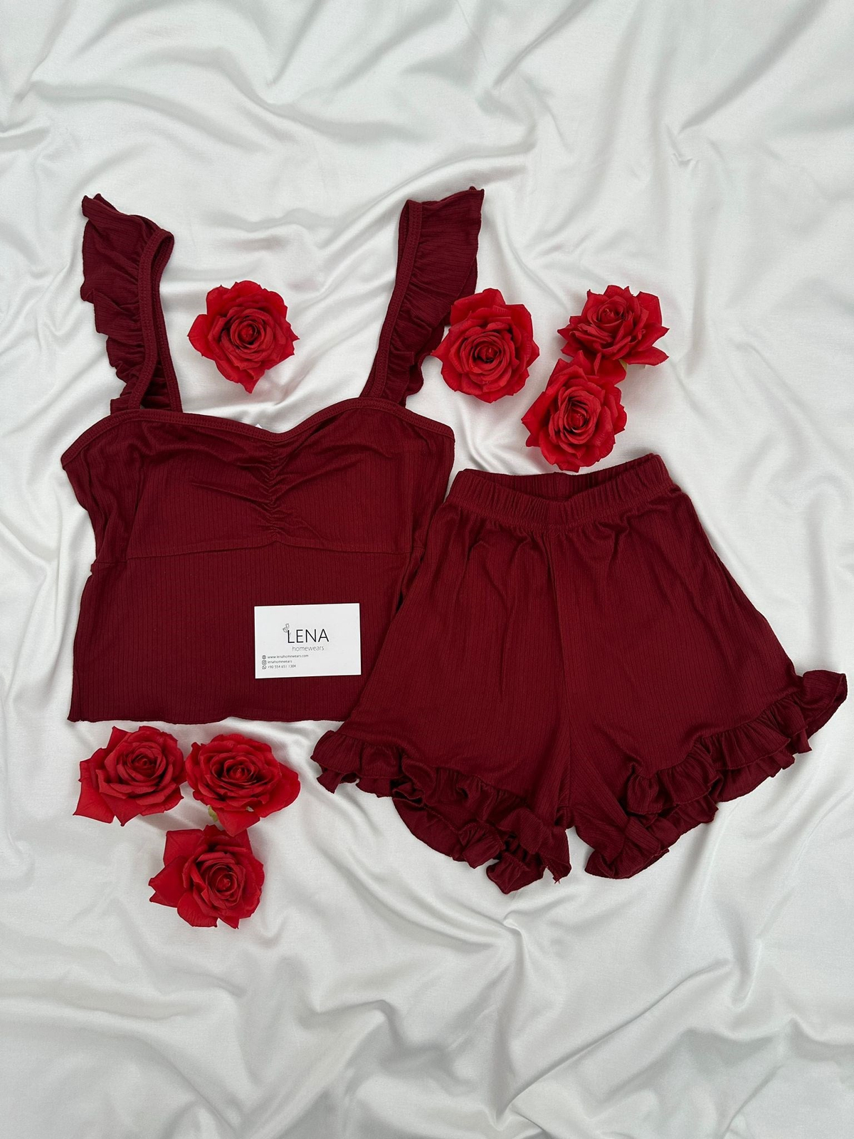Bordo Milas Şortlu Pijama Takımı