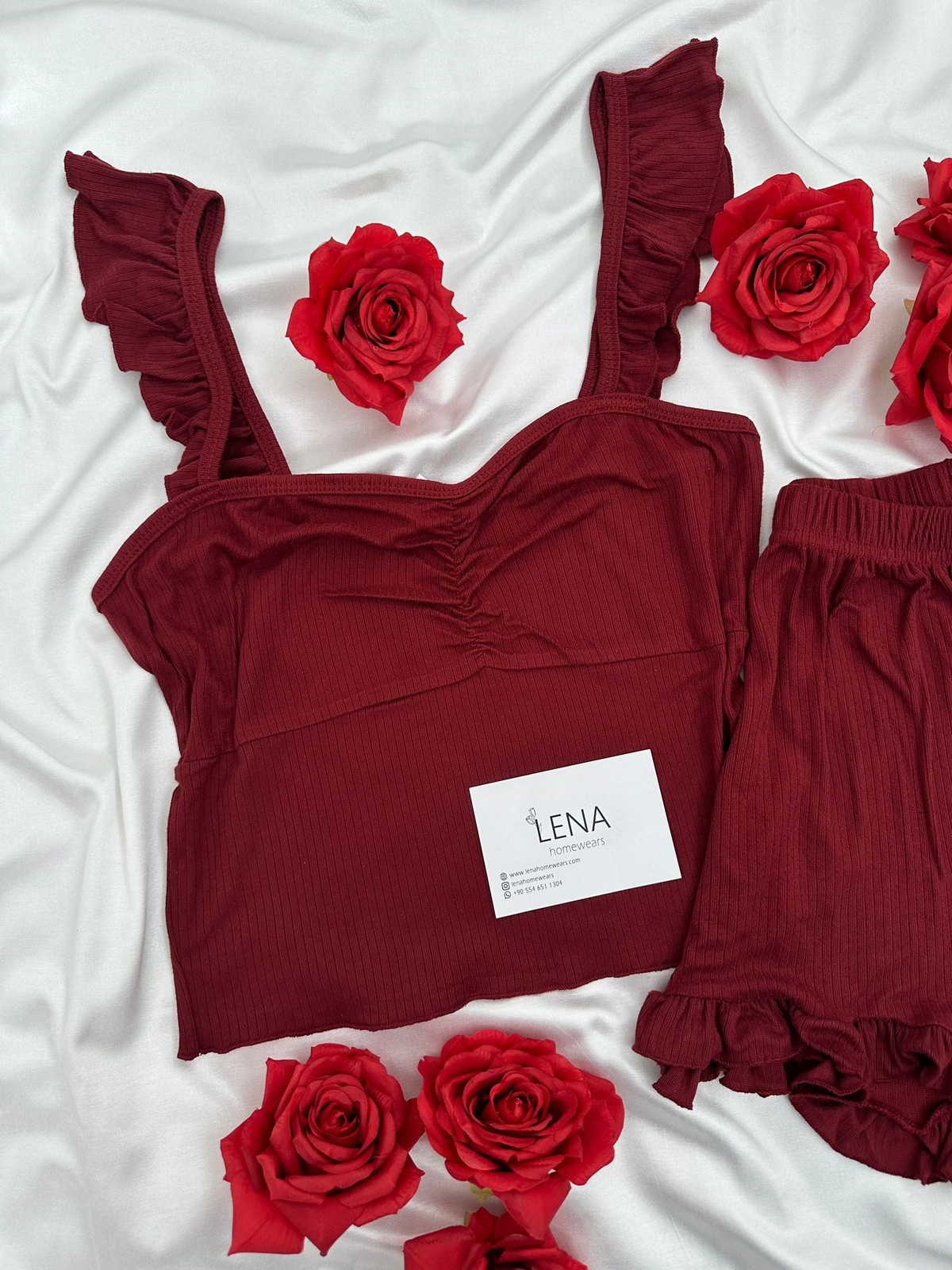 Bordo Milas Şortlu Pijama Takımı
