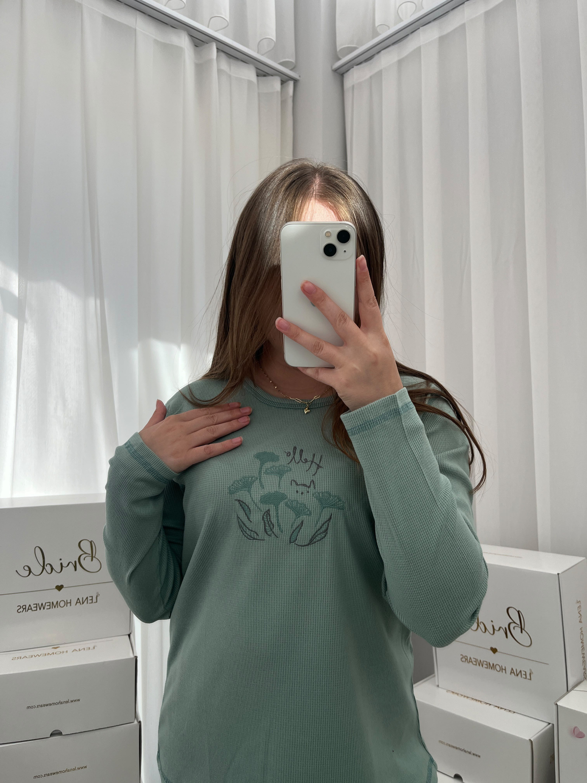 Çağla Yaprak Desenli 4'lü Waffle Pijama Takımı