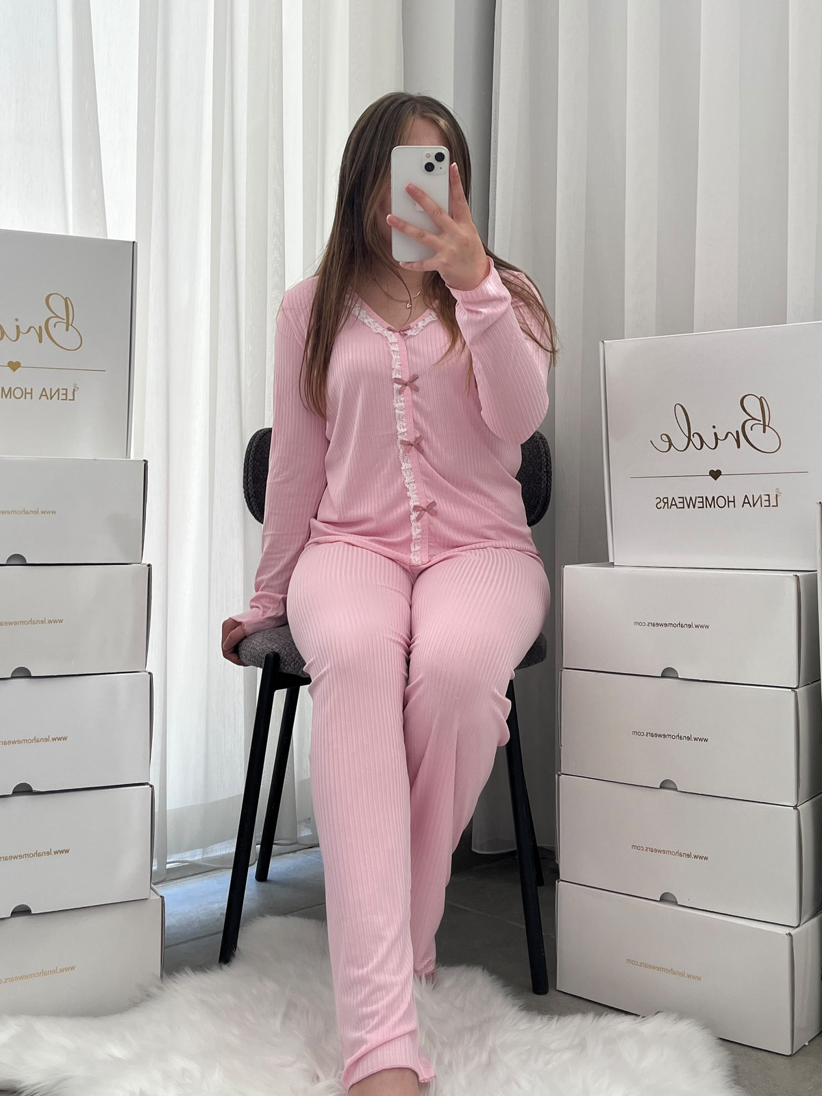 Dantella Pembe Dörtlü Pijama & İç Çamaşırı Seti