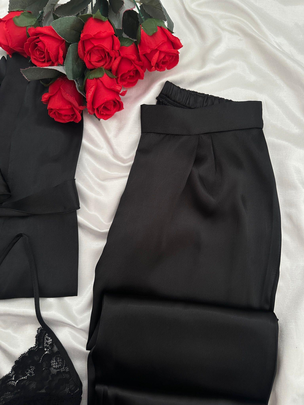 Dimitre 3'lü Lüks Saten Siyah Takım