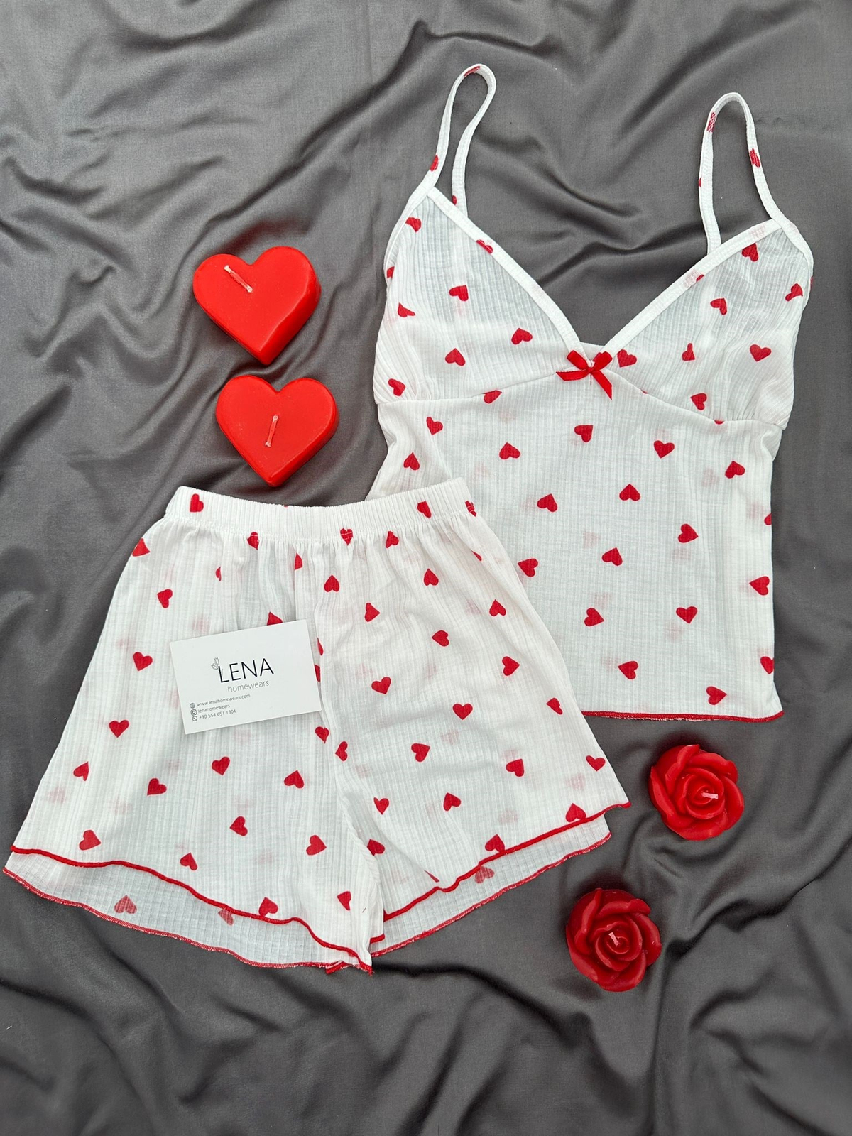 Ekru Kalp Raporlu Şortlu Pijama Takımı