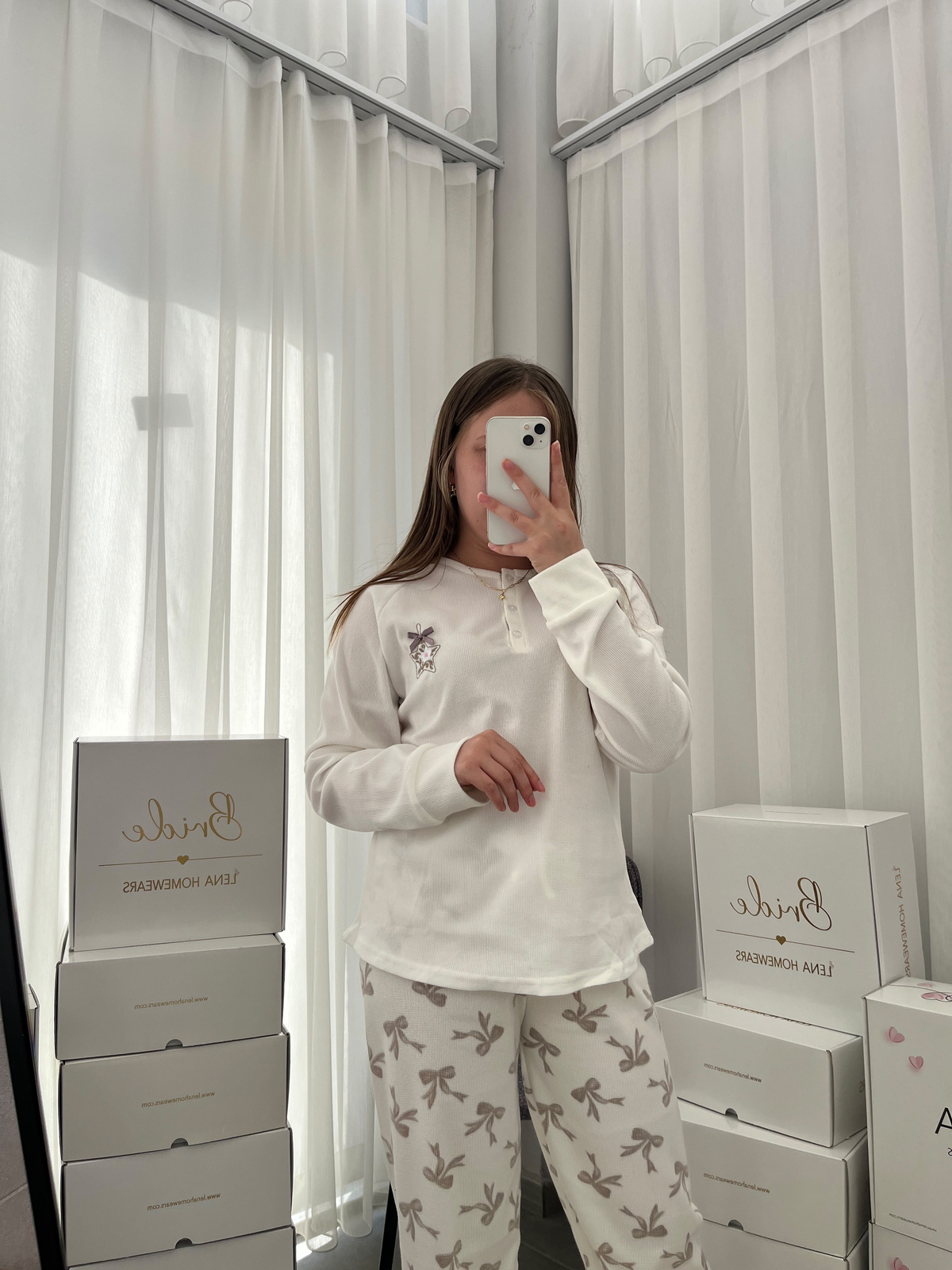 Ekru Kurdele Desenli 4'lü Patlı Waffle Pijama Takımı