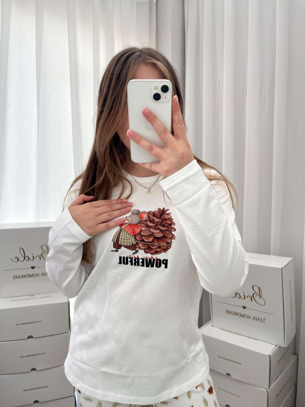 Ekru Powerful Pamuklu Uzun Kollu Pijama Takımı
