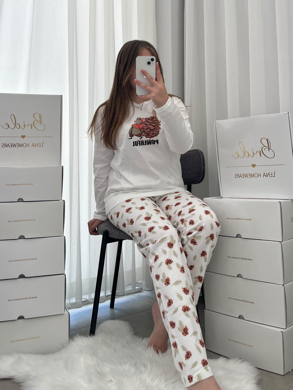 Ekru Powerful Pamuklu Uzun Kollu Pijama Takımı