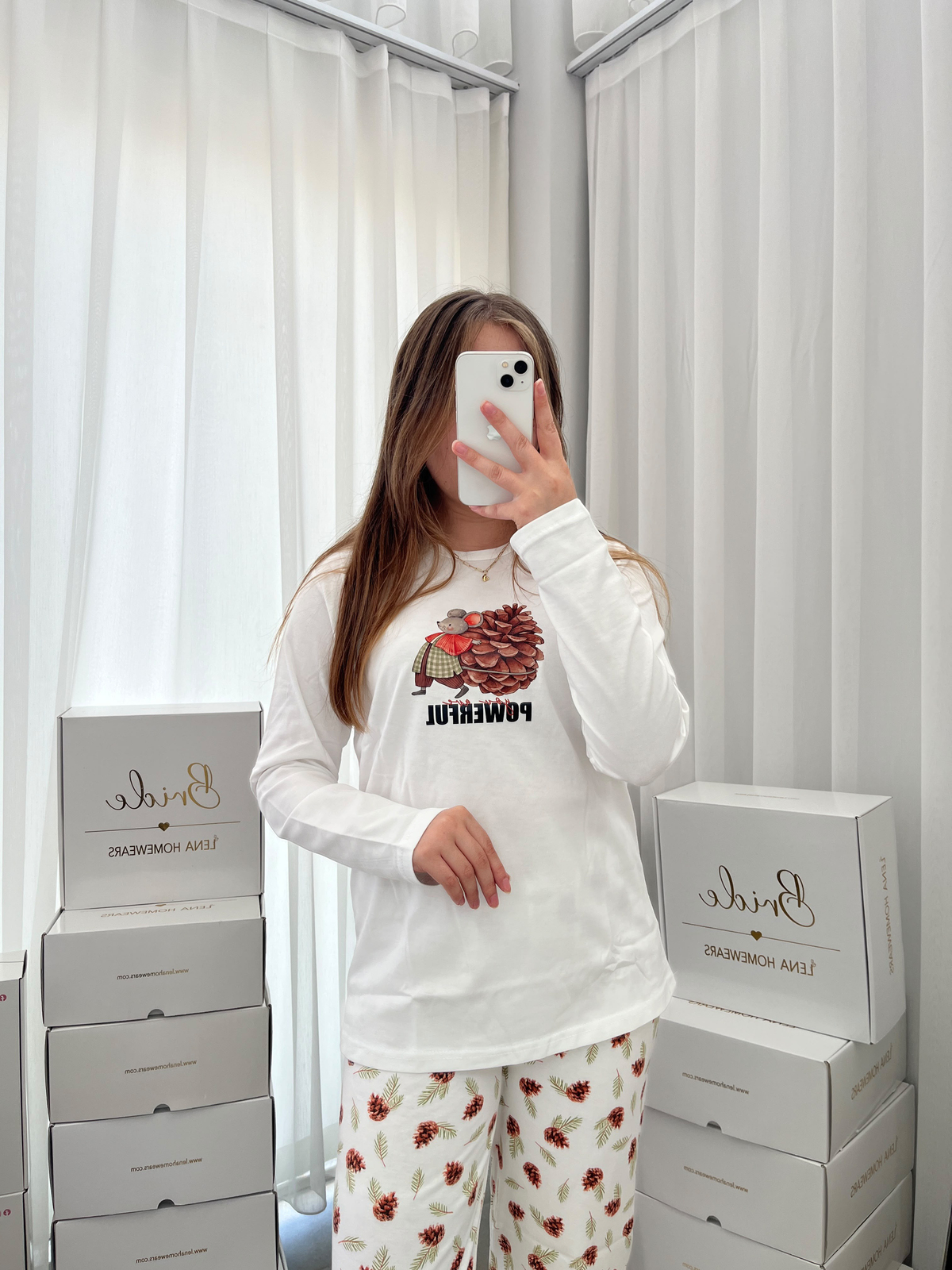 Ekru Powerful Pamuklu Uzun Kollu Pijama Takımı