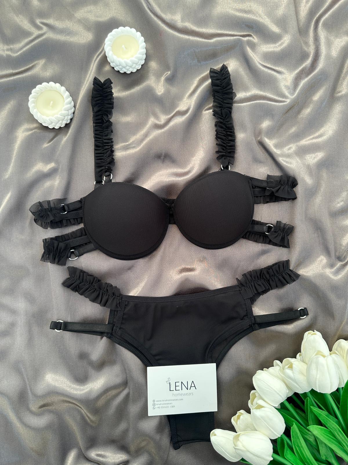 Fırfırlı Dört Renk Destekli Sütyen Takımı