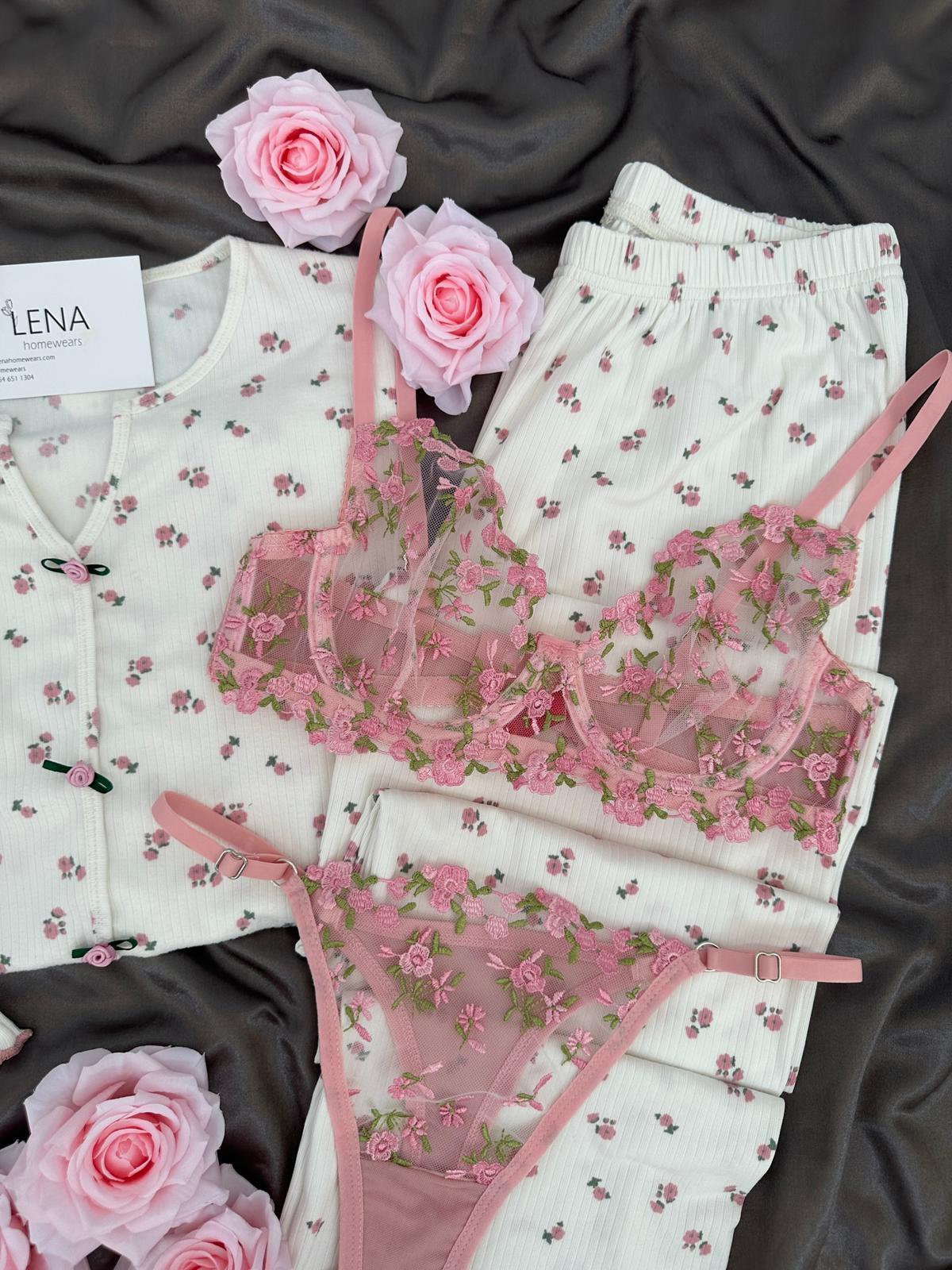 Flowy Çiçek Desenli Dörtlü Pijama Seti