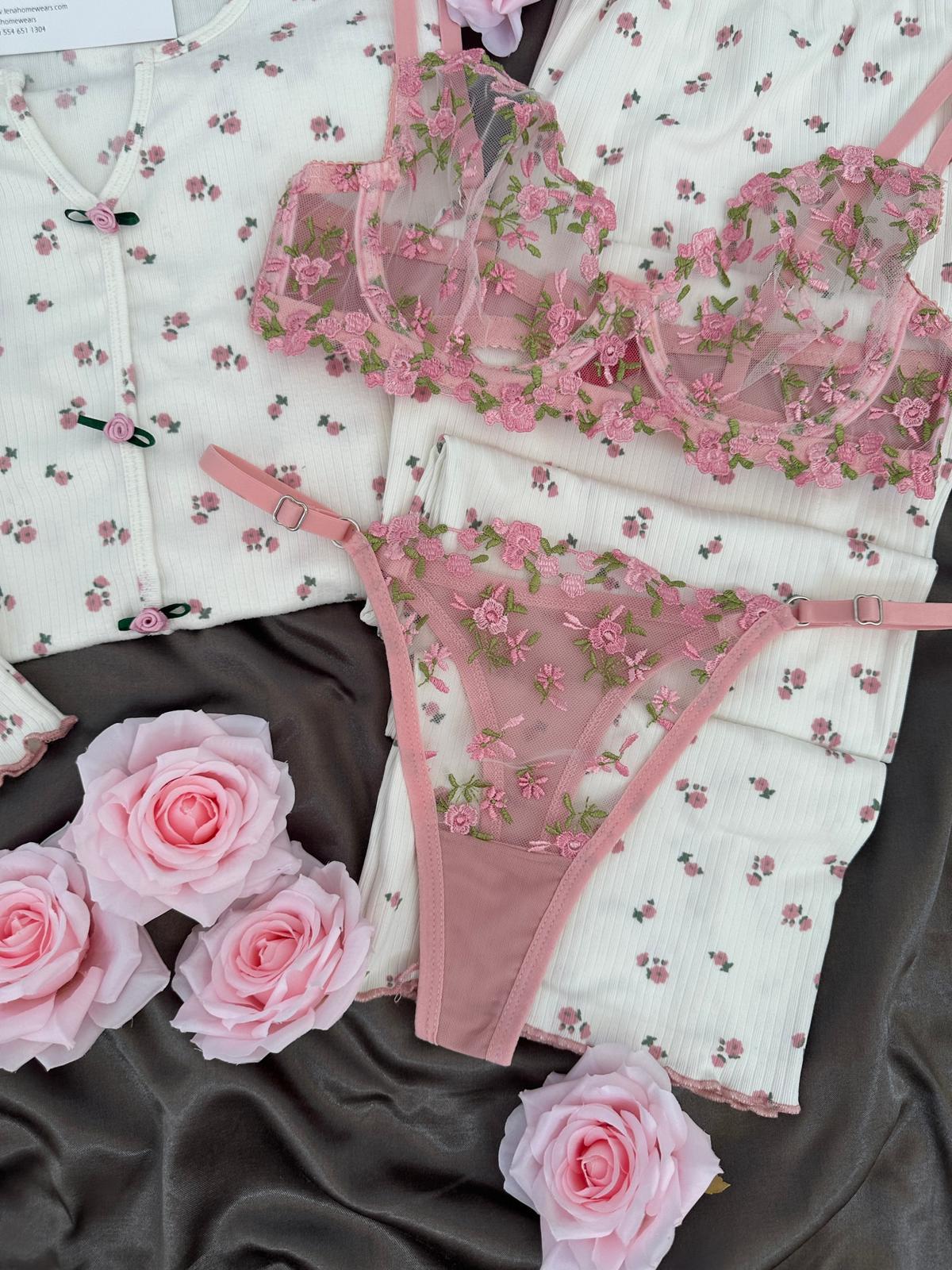 Flowy Çiçek Desenli Dörtlü Pijama Seti