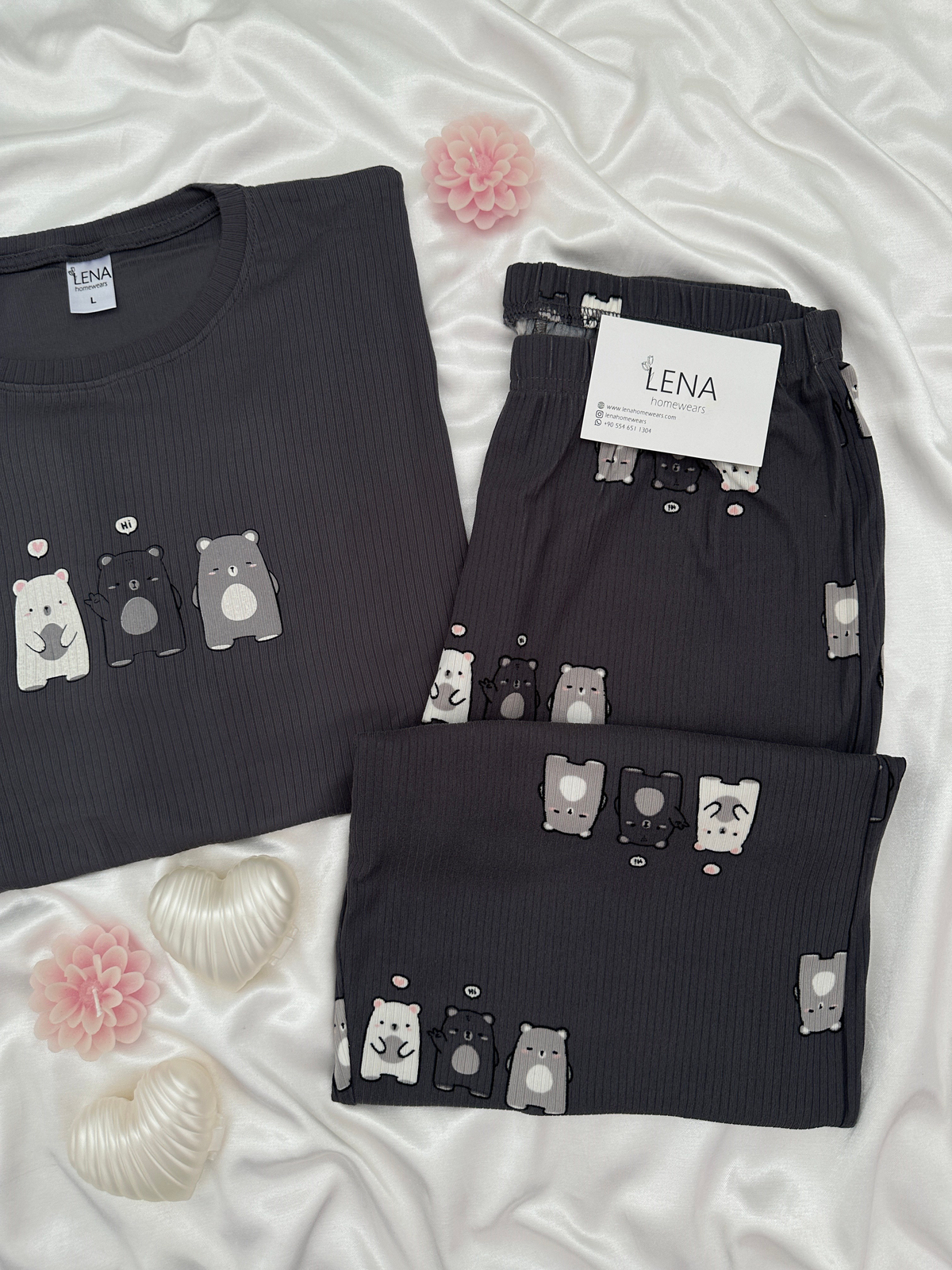 Gri Ayıcık Desenli Berlin Pijama Takımı
