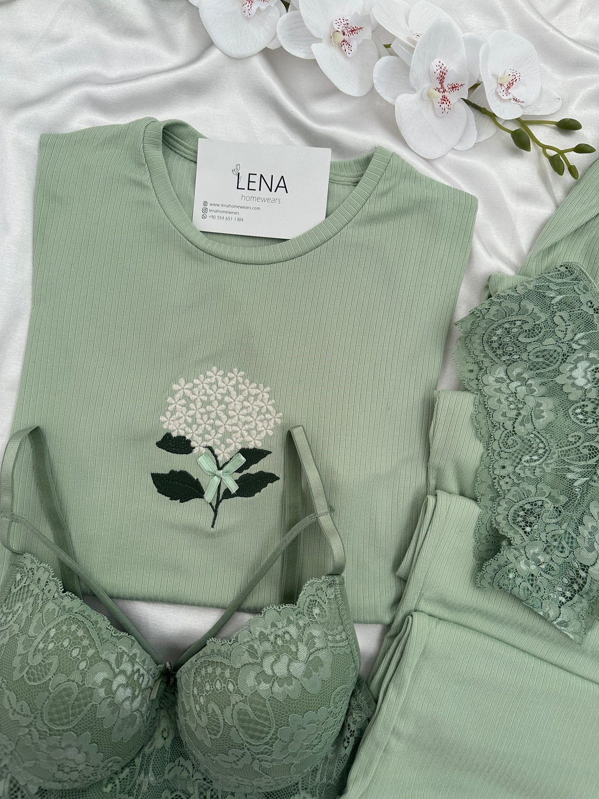 Kadın Çağla Nakışlı Kısa Kollu Dörtlü Pijama Takımı 