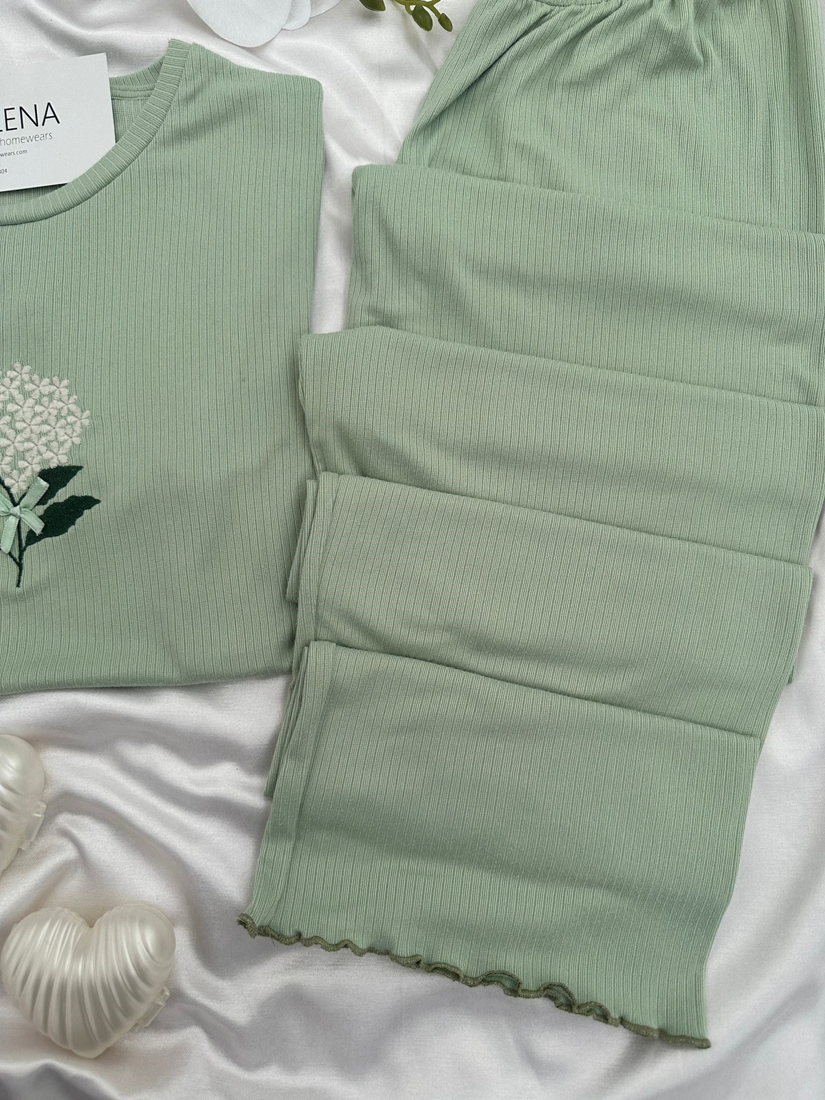 Kadın Çağla Nakışlı Kısa Kollu Oslo Pijama Takımı