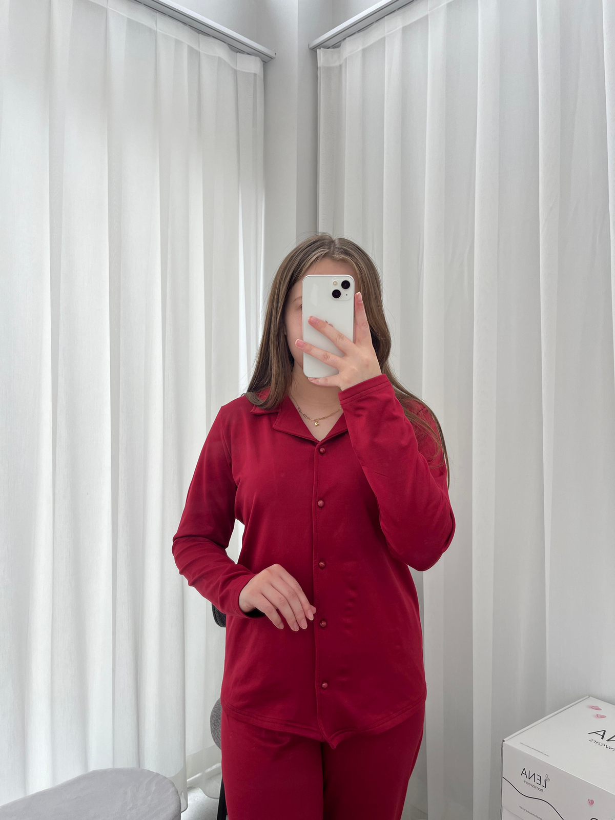 Kadın Kırmızı Sendy Uzun Kollu Pijama Takımı