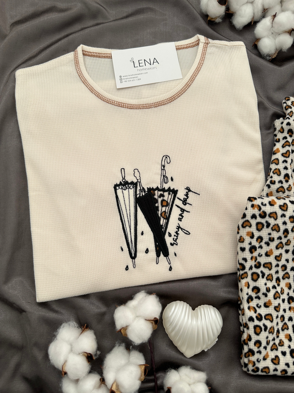 Kadın Leopar Desenli 4'lü Waffle Pijama Takımı