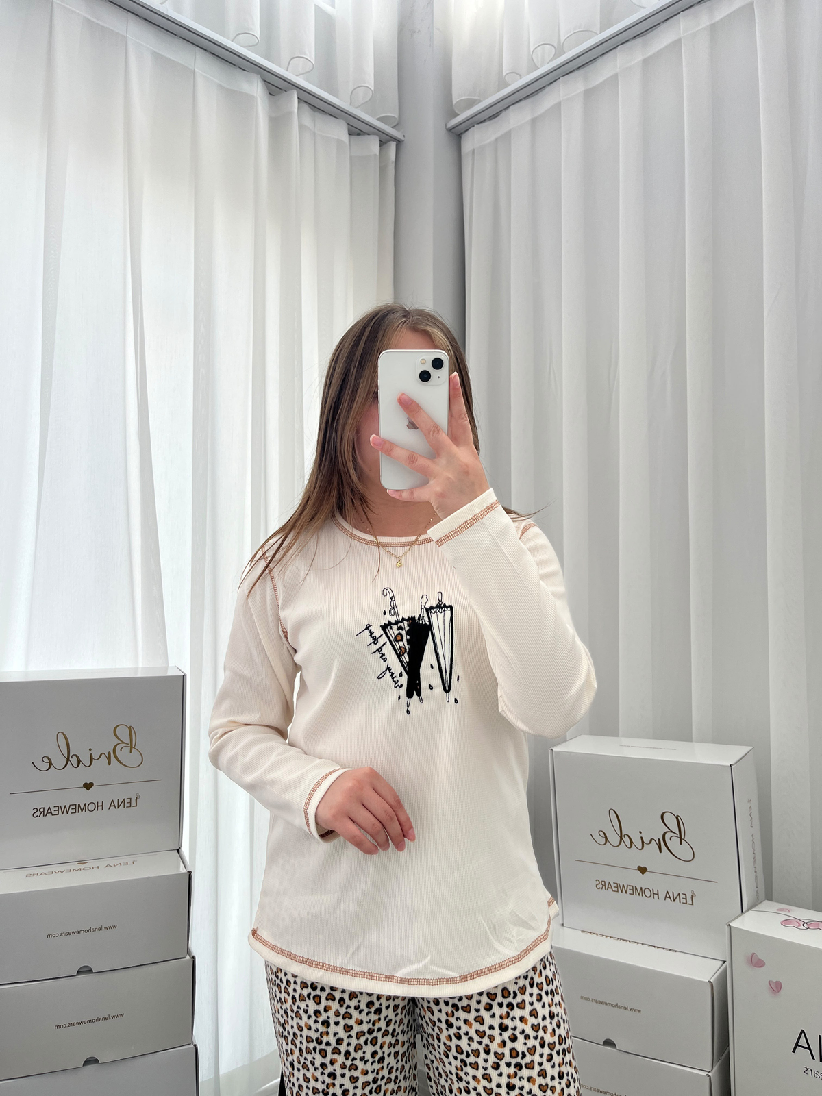 Kadın Leopar Desenli 4'lü Waffle Pijama Takımı