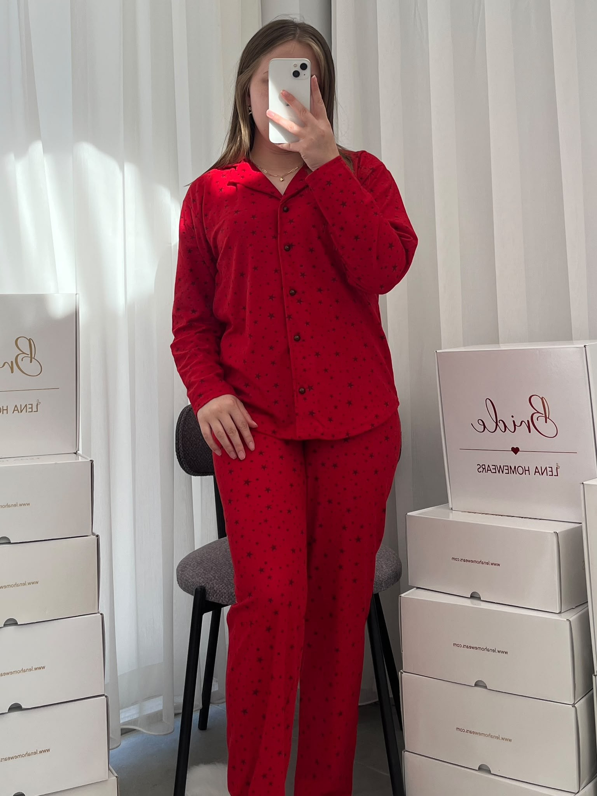 Kadın Yıldız Desenli Termosoft Pijama Takımı
