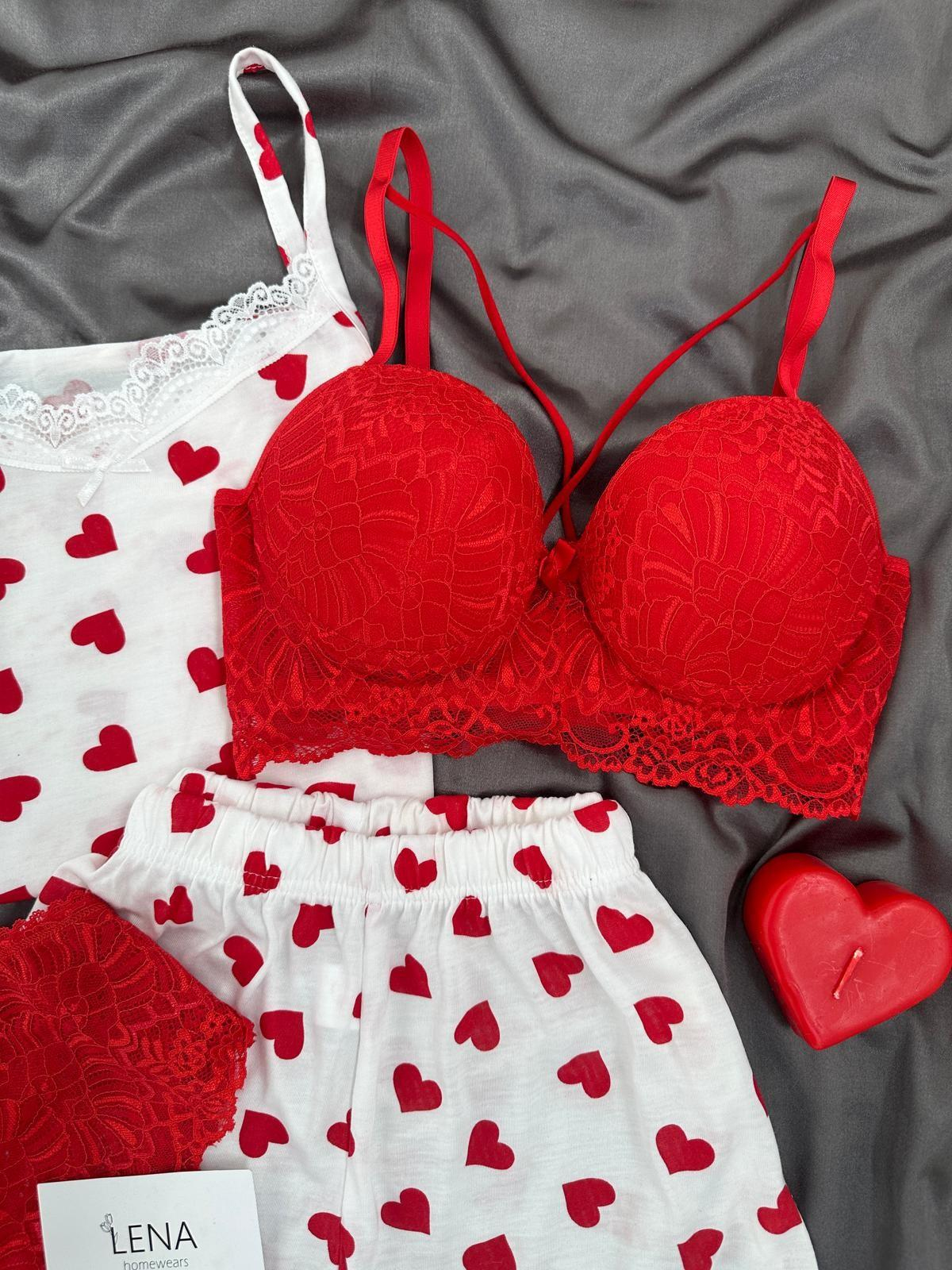 Kalp Döngüsü Dörtlü Şortlu Pijama Seti 